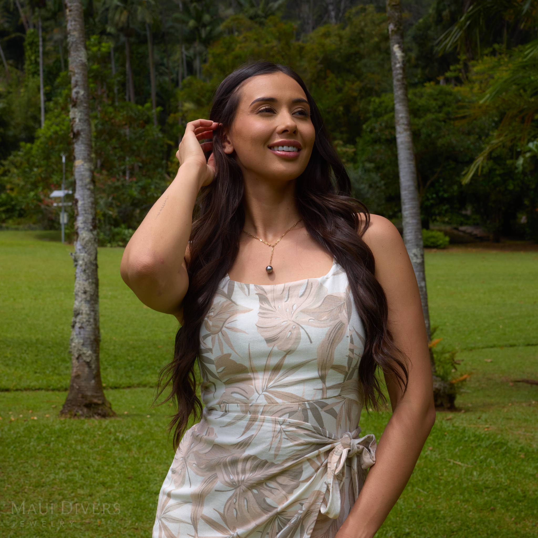 ゴールドの18インチタヒチ黒真珠Yネックレス - 12-14mm