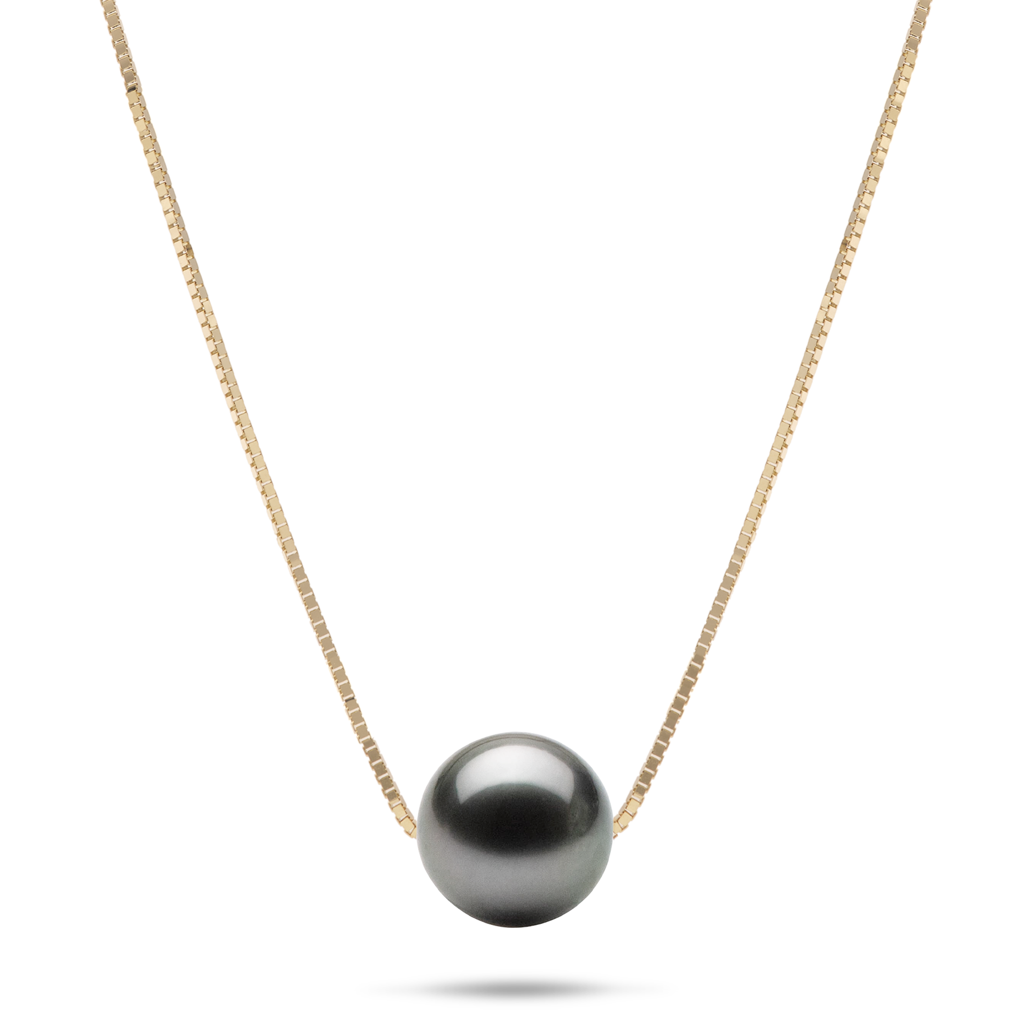 16-18インチ アジャスタブル タヒチ黒真珠ネックレス ゴールド 9-10mm