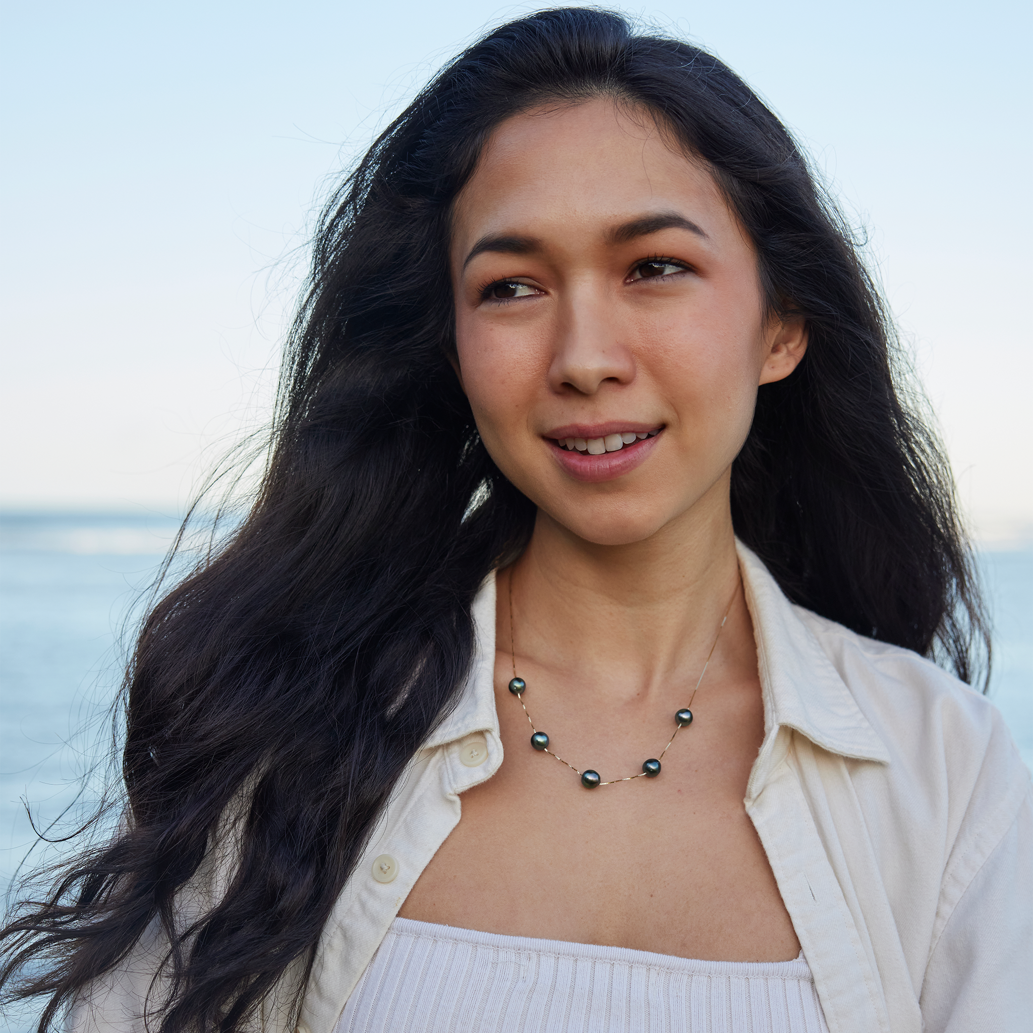 ゴールドの18インチタヒチ黒真珠ネックレス - 9-10mm