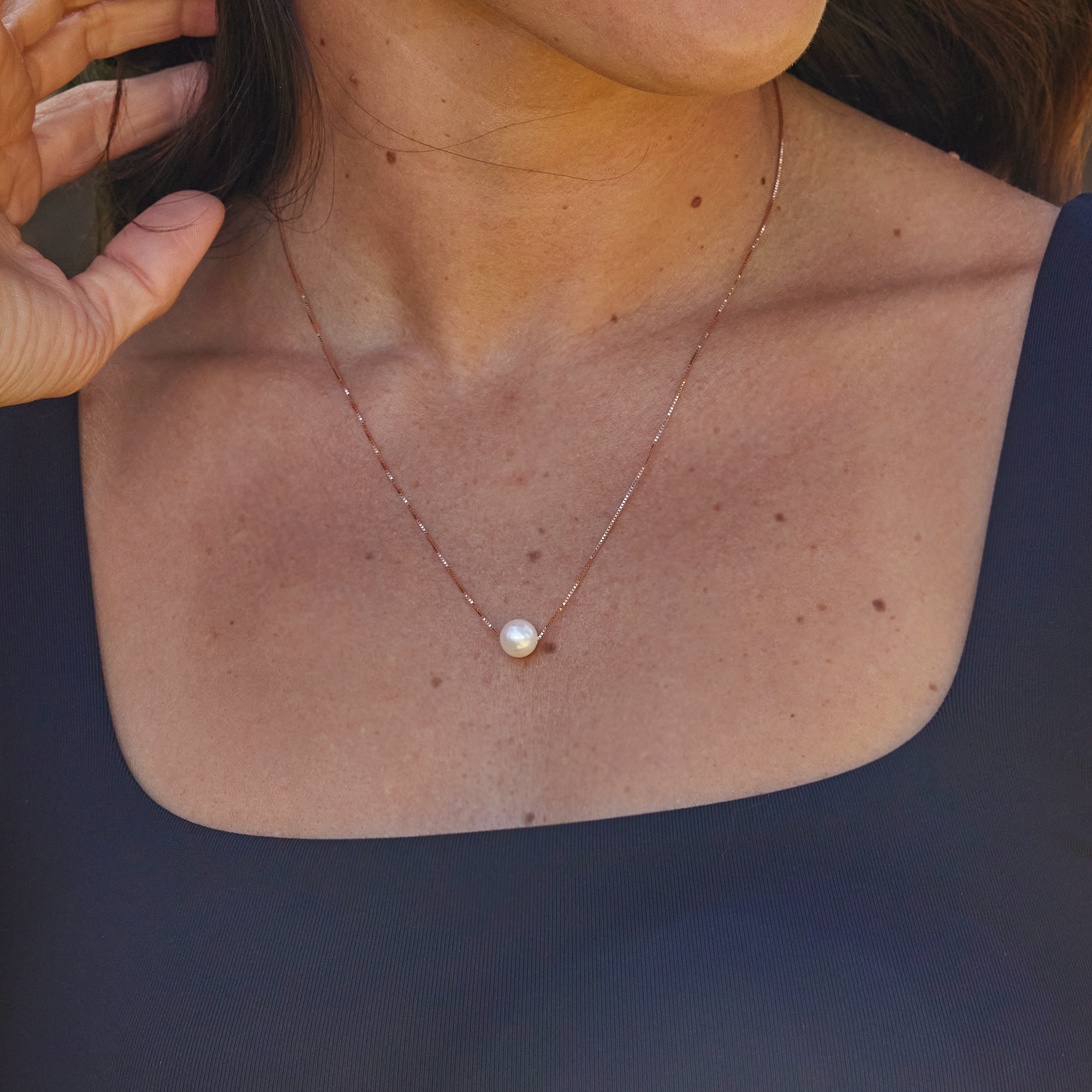 ローズゴールド 16-18インチ アコヤ真珠 8mm ネックレス