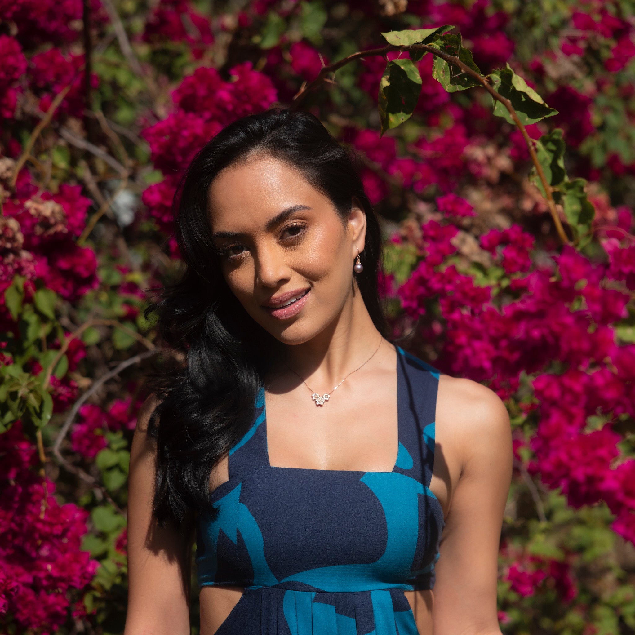 ウルトラバイオレット 淡水パール ピアス ダイヤモンド ローズゴールド - 10-11mm