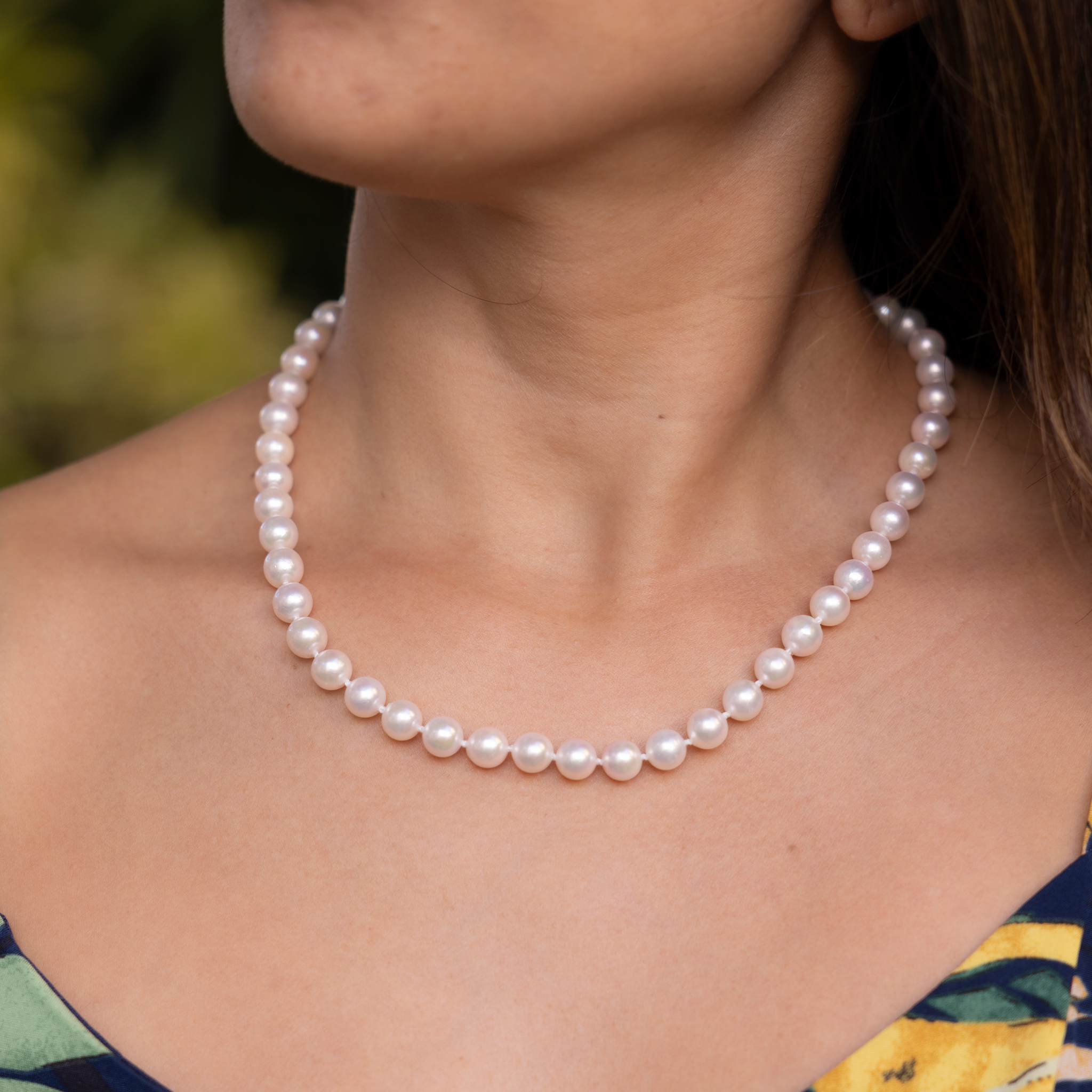 18-19インチ ゴールドクラスプ付アコヤホワイトパールストランド - 8-8.5mm