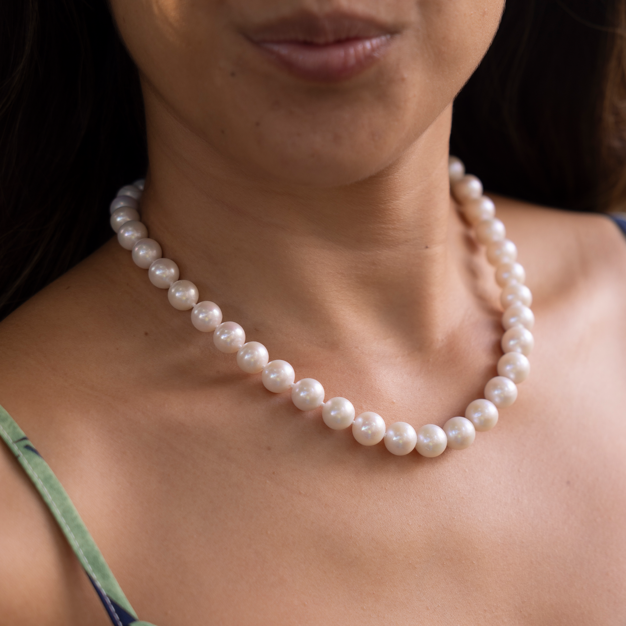 18-19 "淡水ホワイト・パール・ストランド マグネット・ゴールド・クラスプ 9-11mm