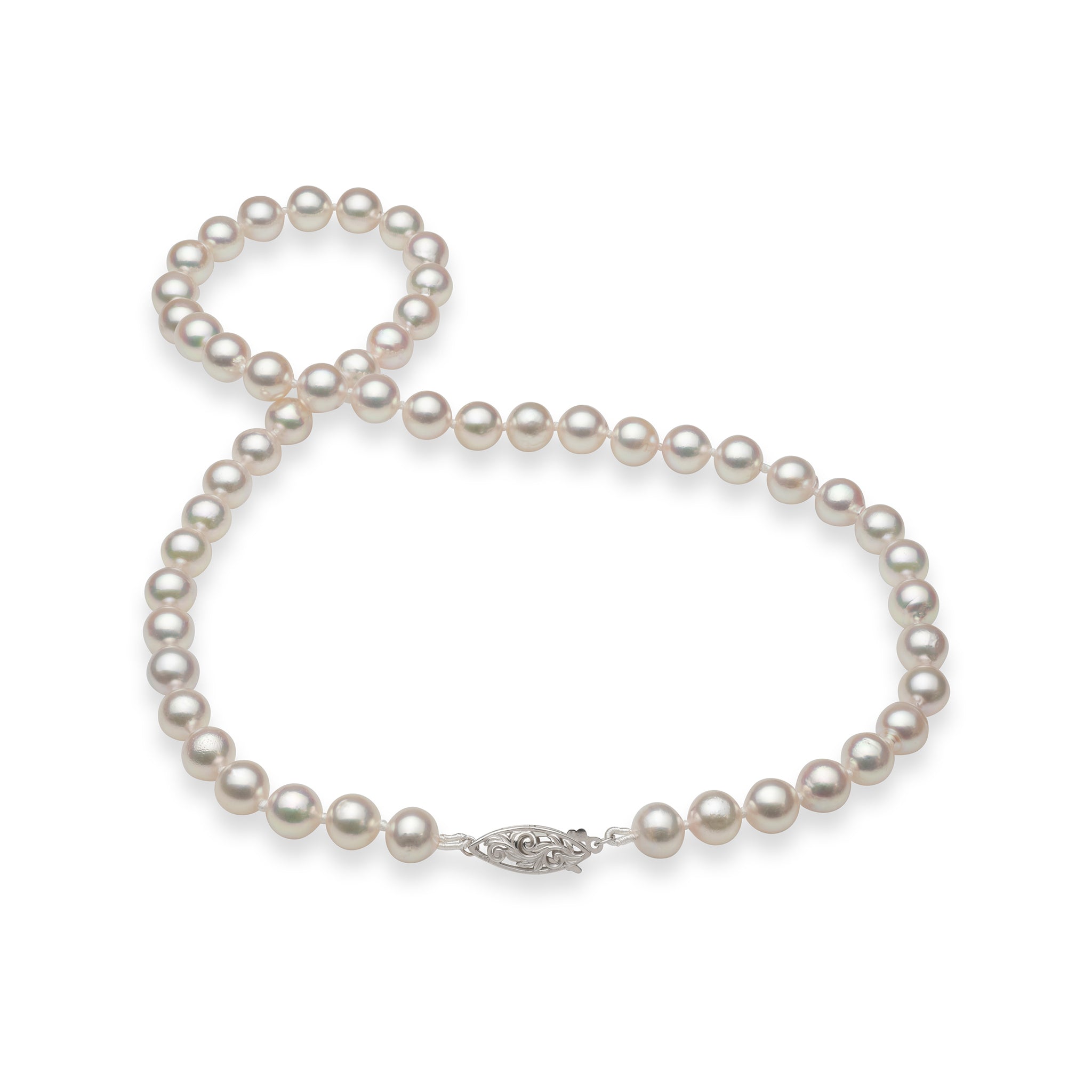 18-19" Akoya White Pearl Strand with White Gold Clasp - 7-8mm