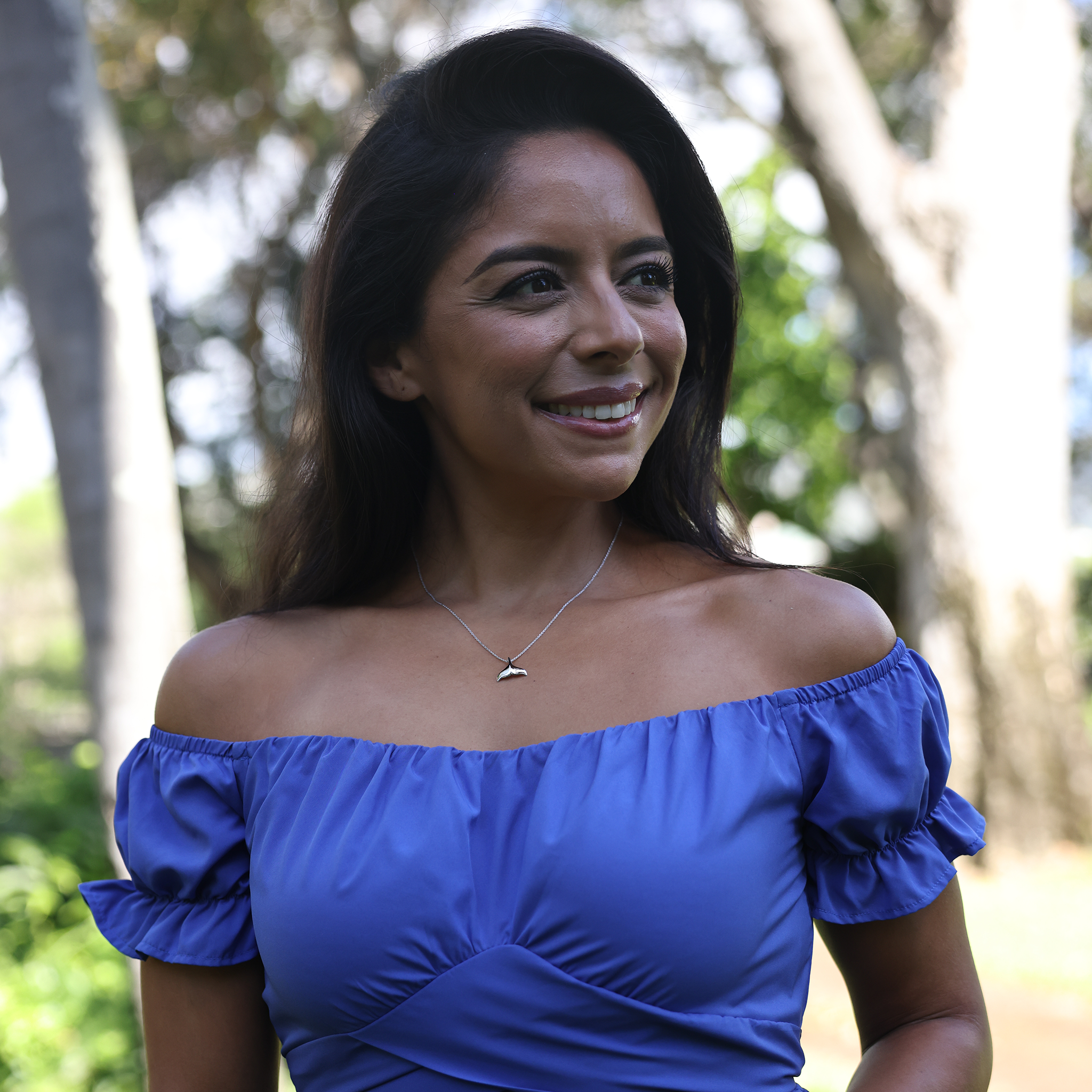 クジラの尾のペンダント ホワイトゴールド - 16mm