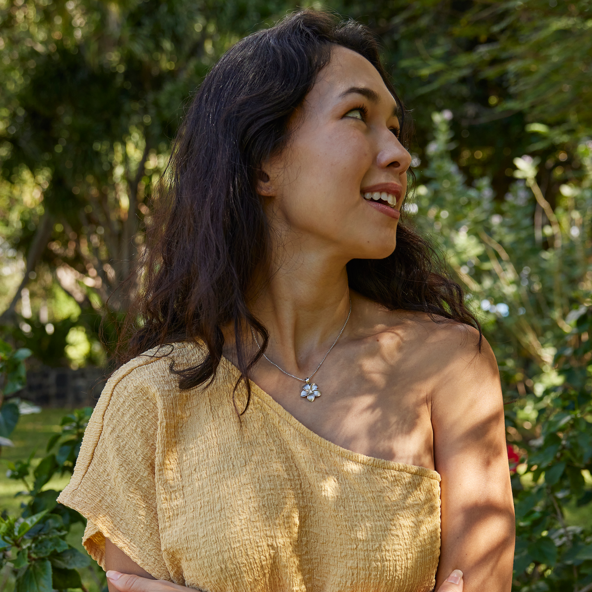 プルメリア ダイヤモンド ホワイトゴールド ペンダント - 18mm