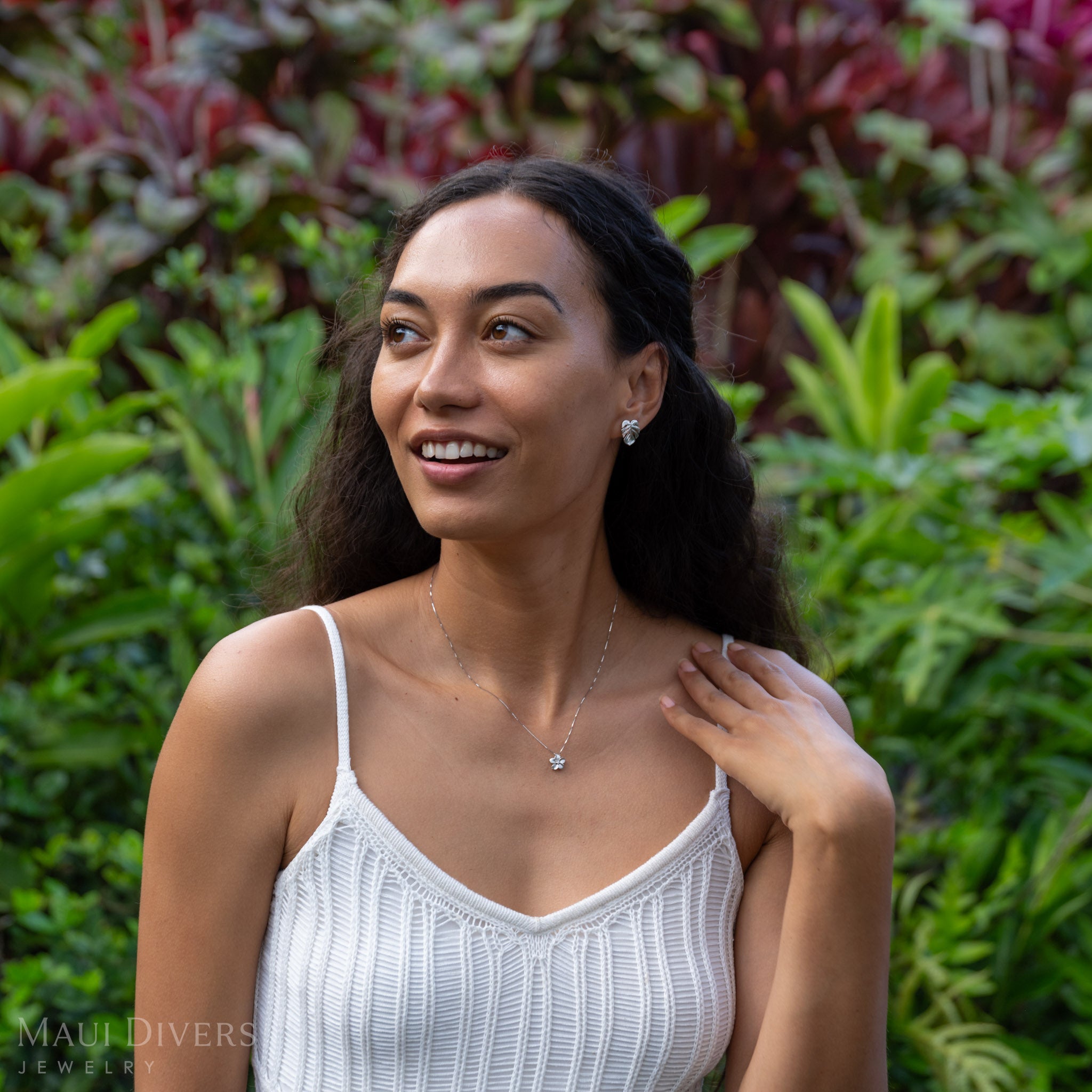 プルメリア ダイヤモンド ホワイトゴールド ペンダント - 11mm