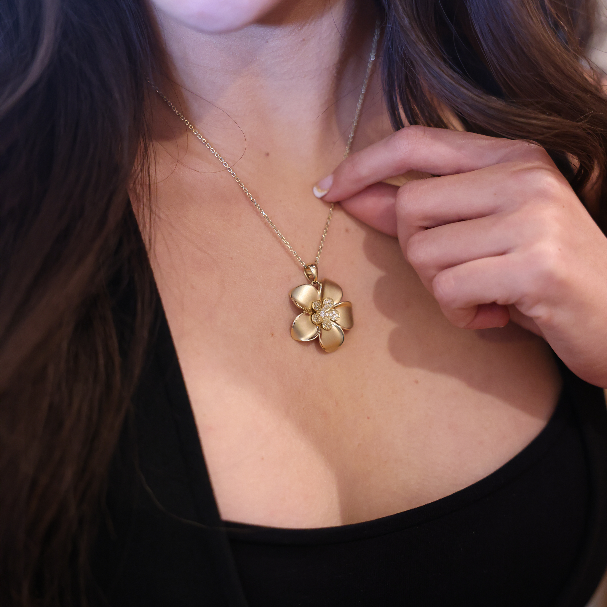 プルメリア ペンダント ダイヤモンド ゴールド - 28mm