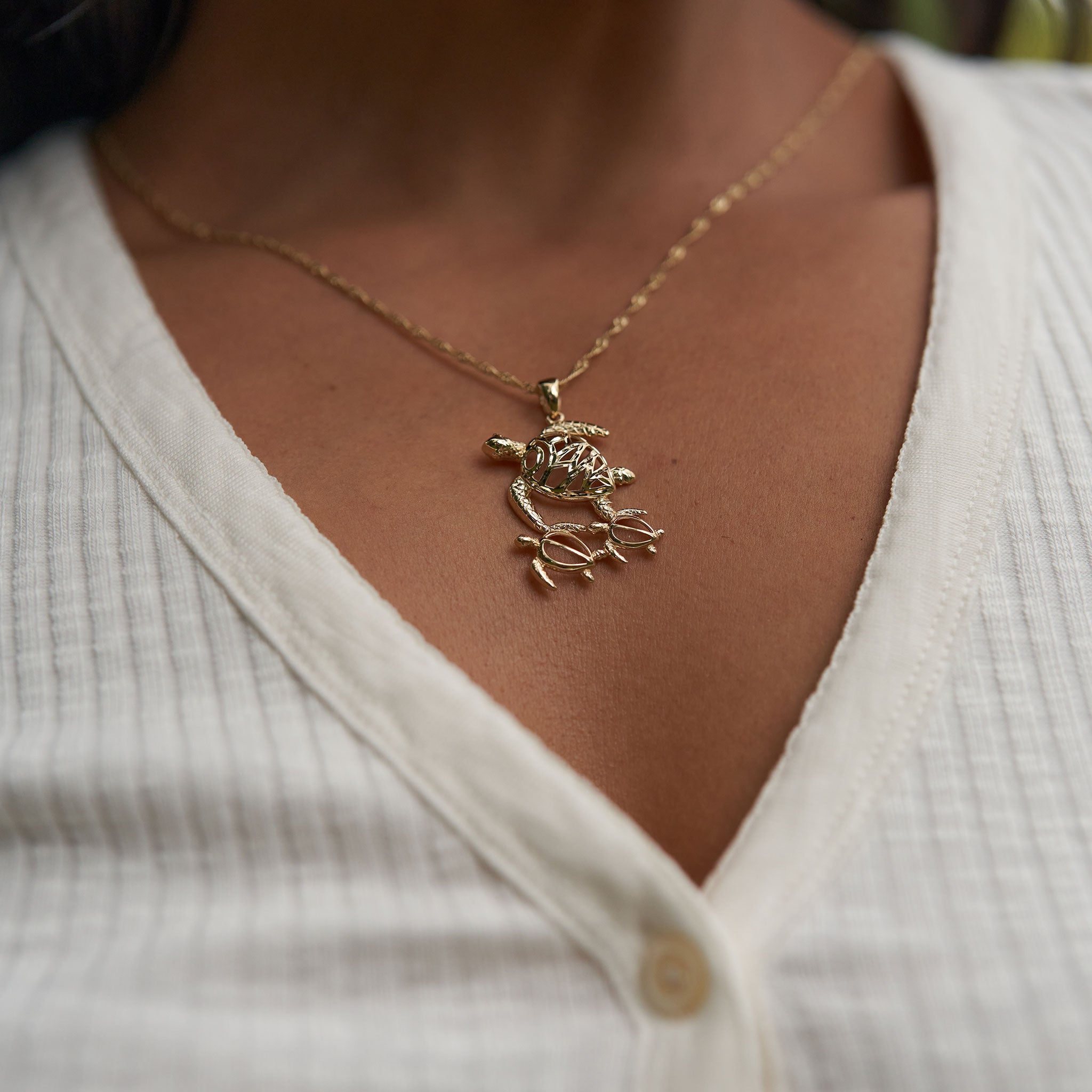 ホヌ オハナ(家族)ペンダント ゴールド - 25mm