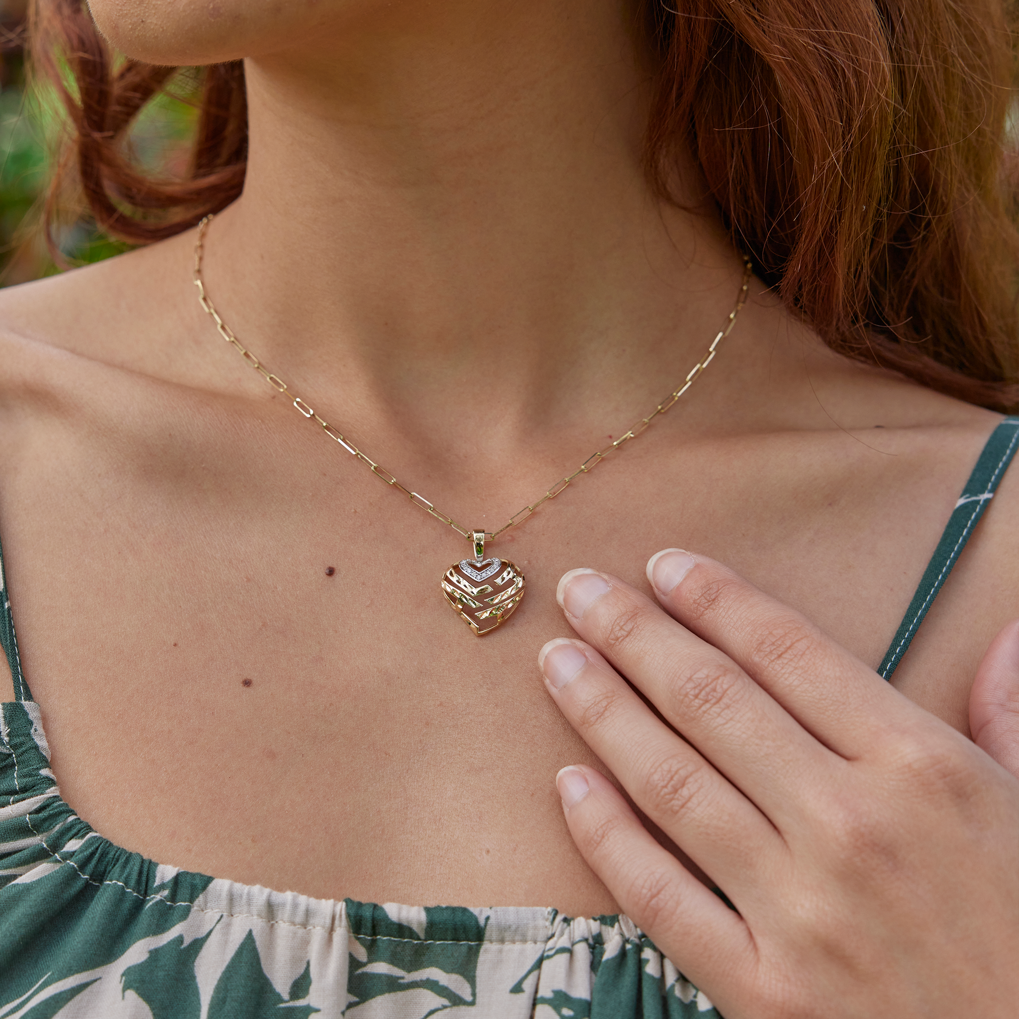 Aloha Heart Pendant in Two Tone Gold with Diamonds - 18mm