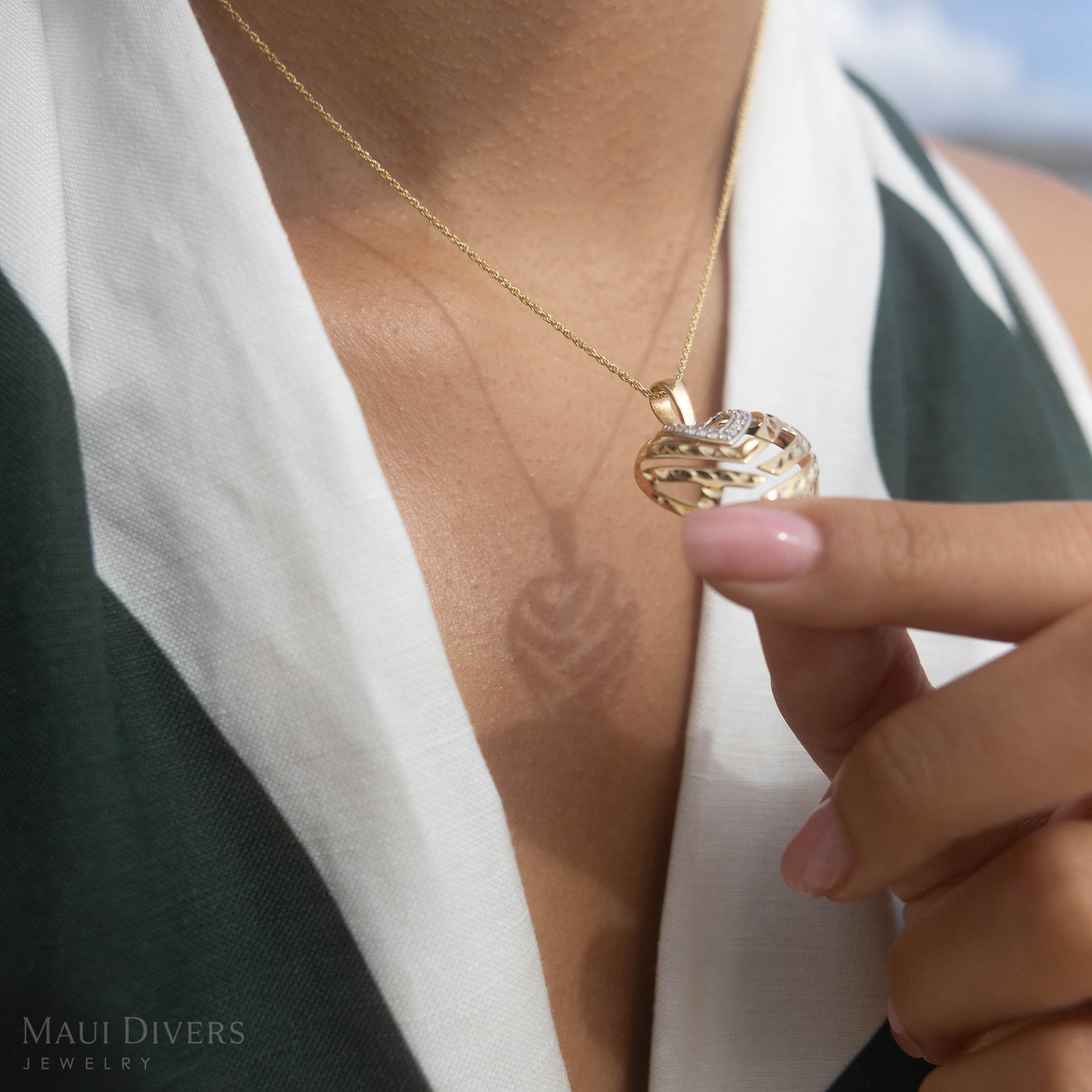 アロハ・ハート・ペンダント ダイヤモンド・ゴールド - 24mm