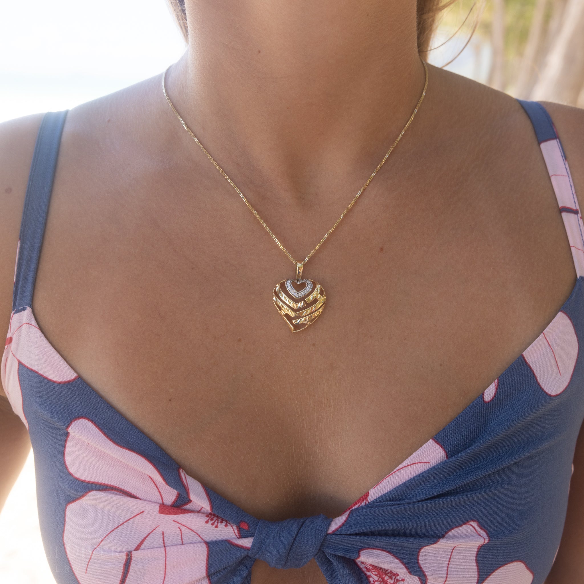 アロハ・ハート・ペンダント ダイヤモンド・ゴールド - 24mm