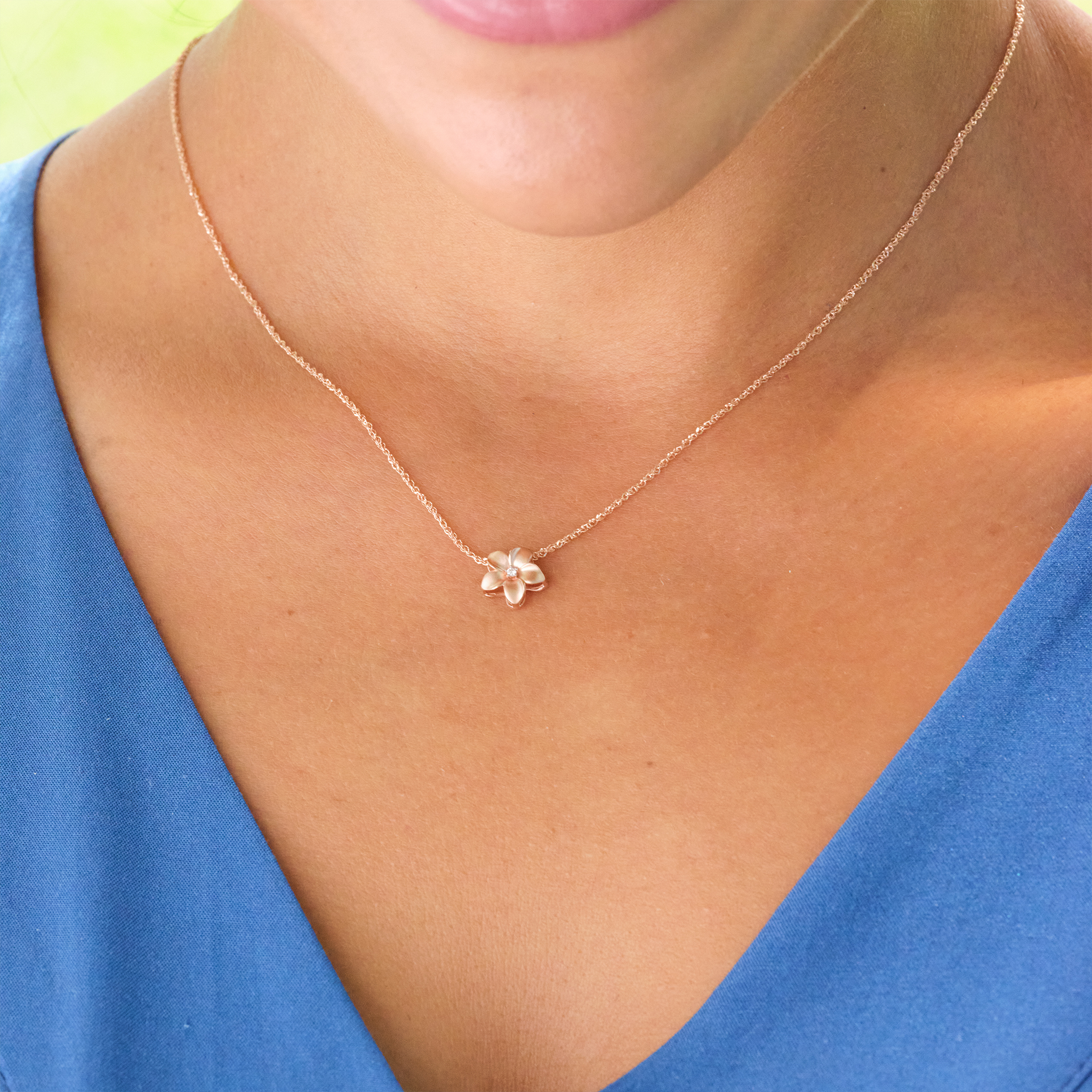 プルメリア ダイヤモンド ペンダント 9mm ローズゴールド