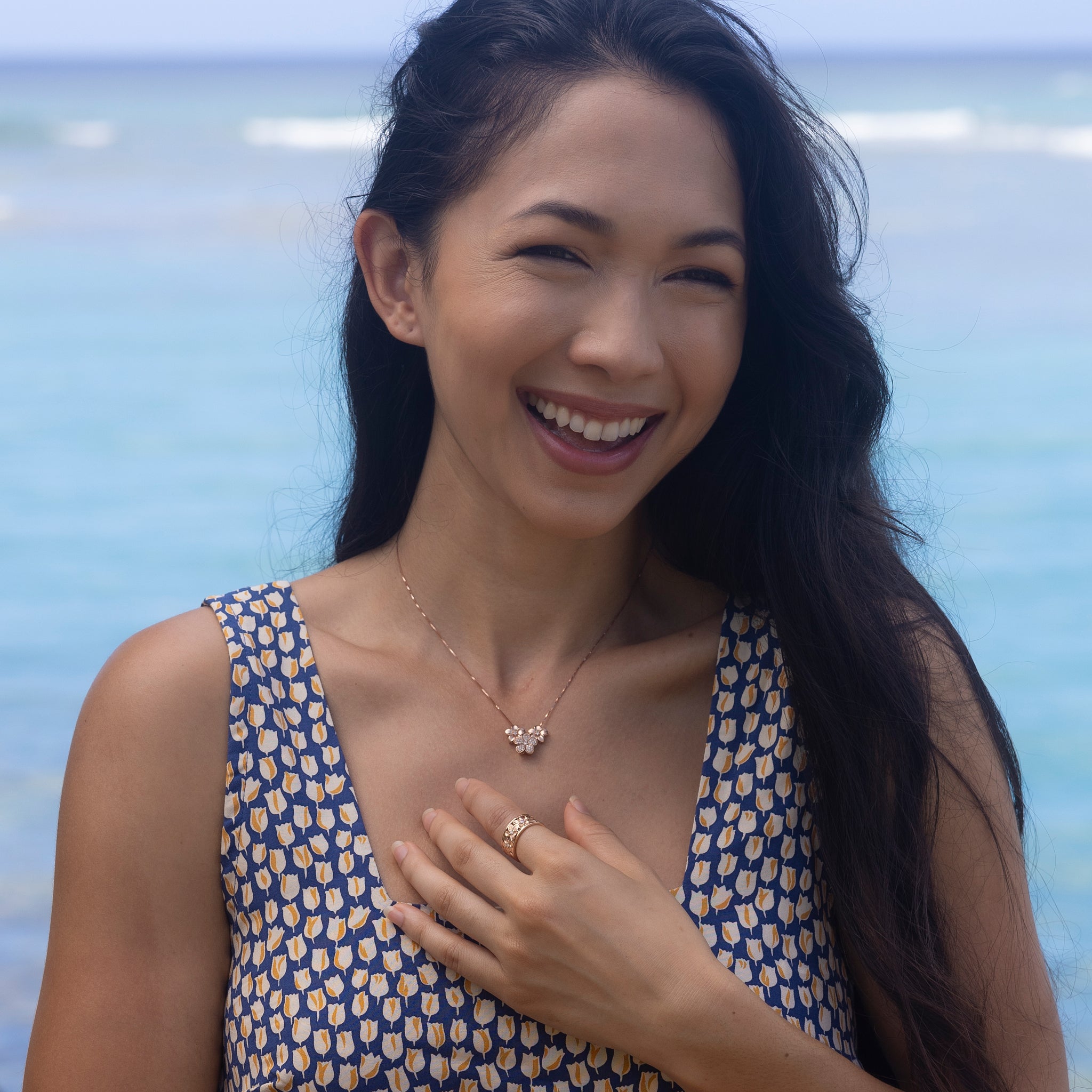 プルメリア ダイヤモンド ペンダント 9mm ローズゴールド