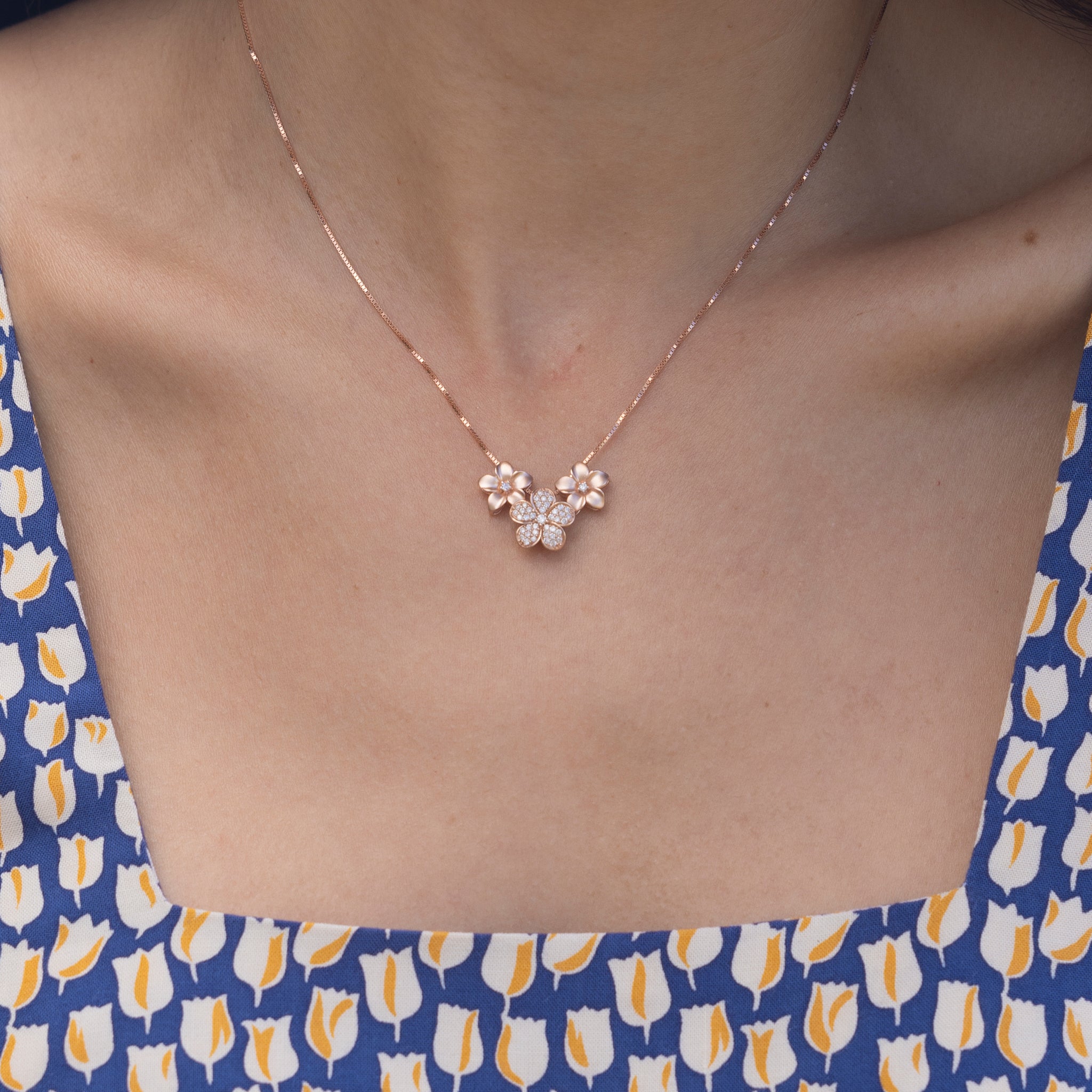 プルメリア ダイヤモンド ペンダント 9mm ローズゴールド