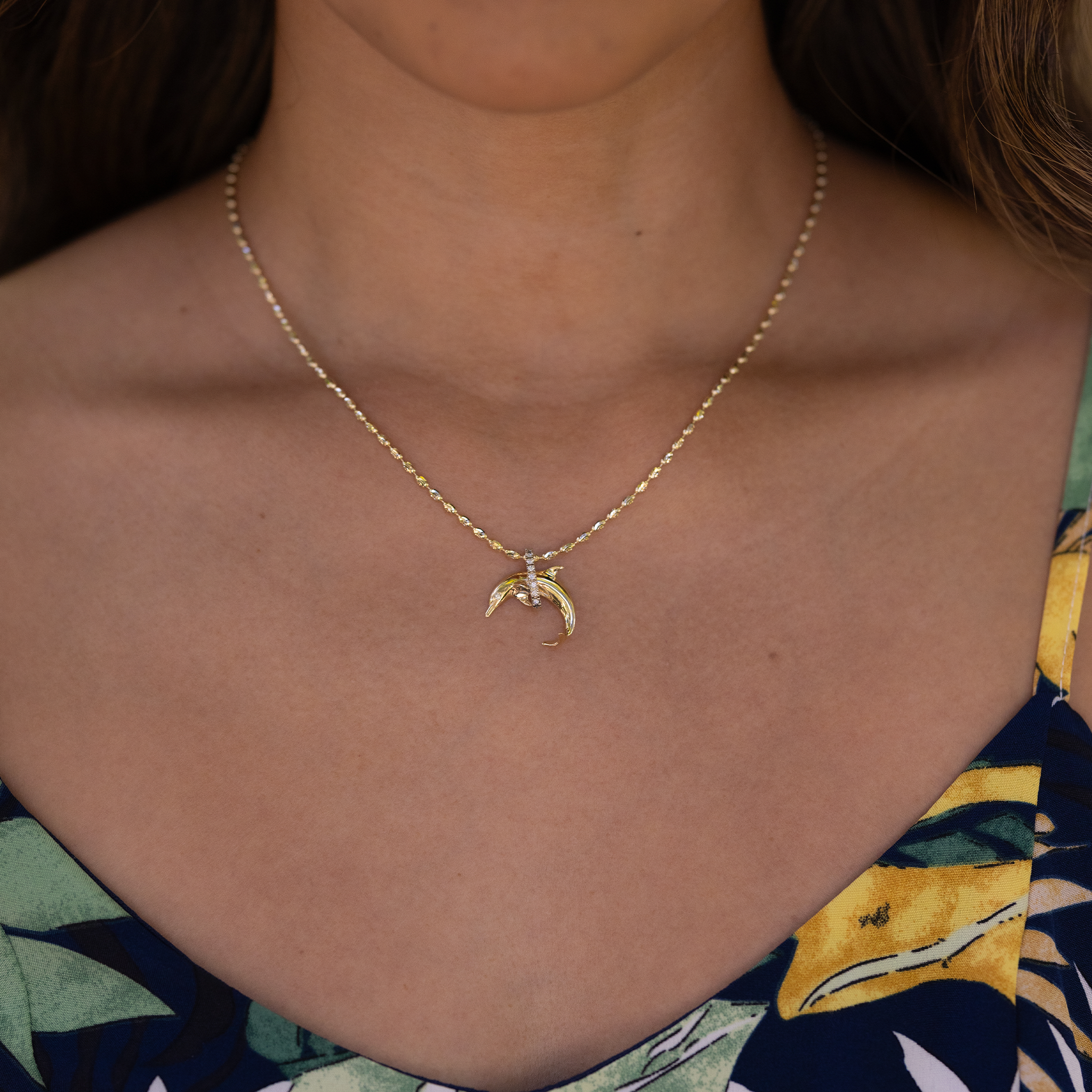 ドルフィン・ペンダント ダイヤモンド・ツートーンゴールド 19mm