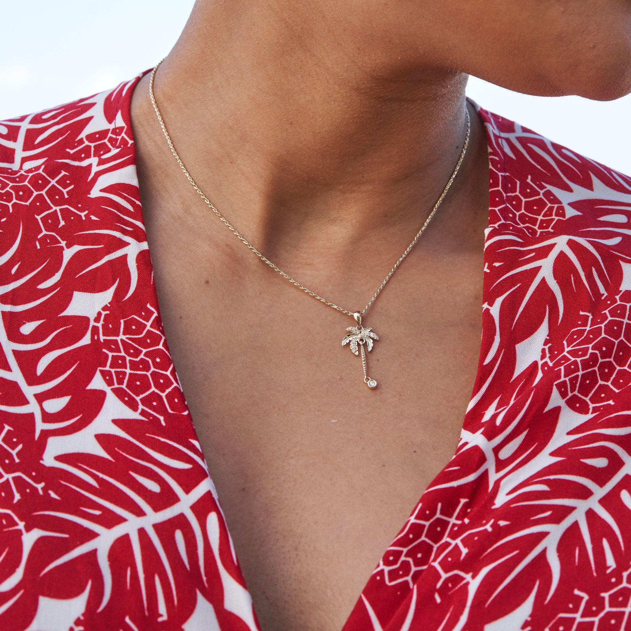 Paradise Palms - パームツリー ペンダント ダイヤモンド ゴールド - 24mm