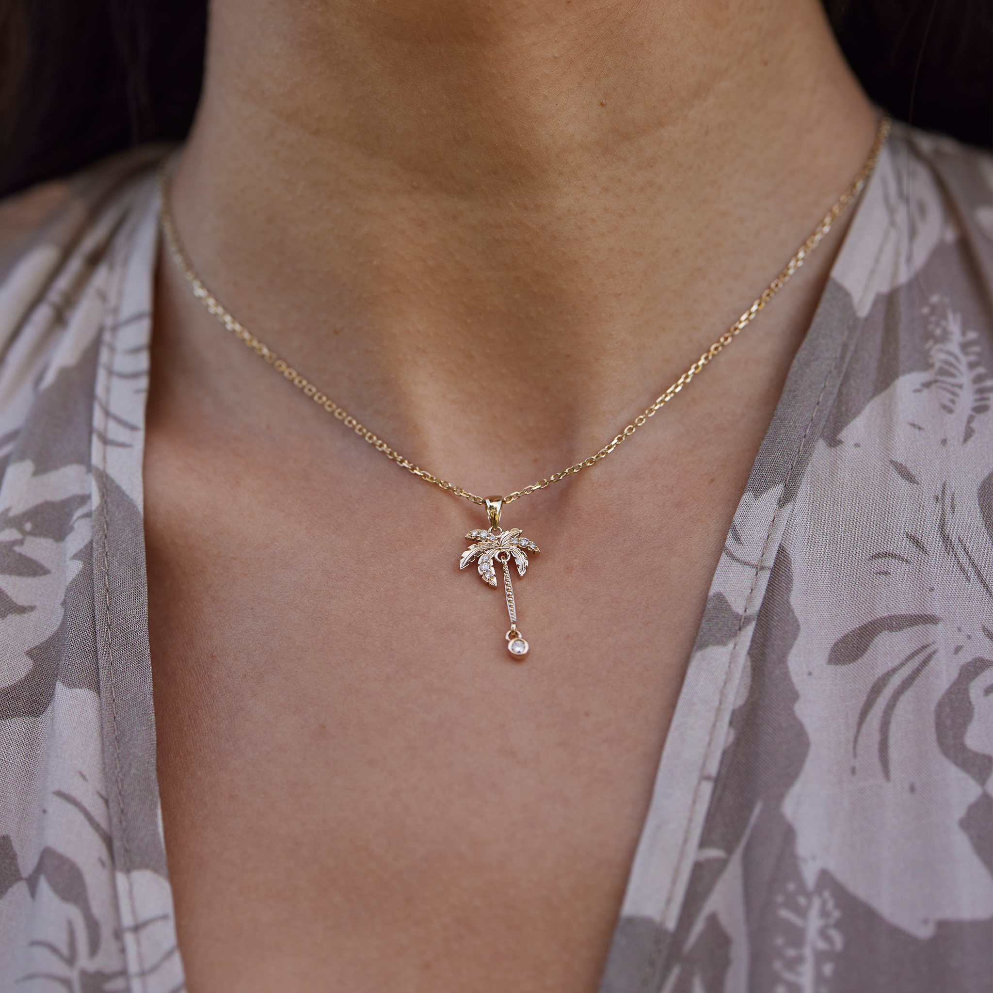 Paradise Palms - パームツリー ペンダント ダイヤモンド ゴールド - 24mm