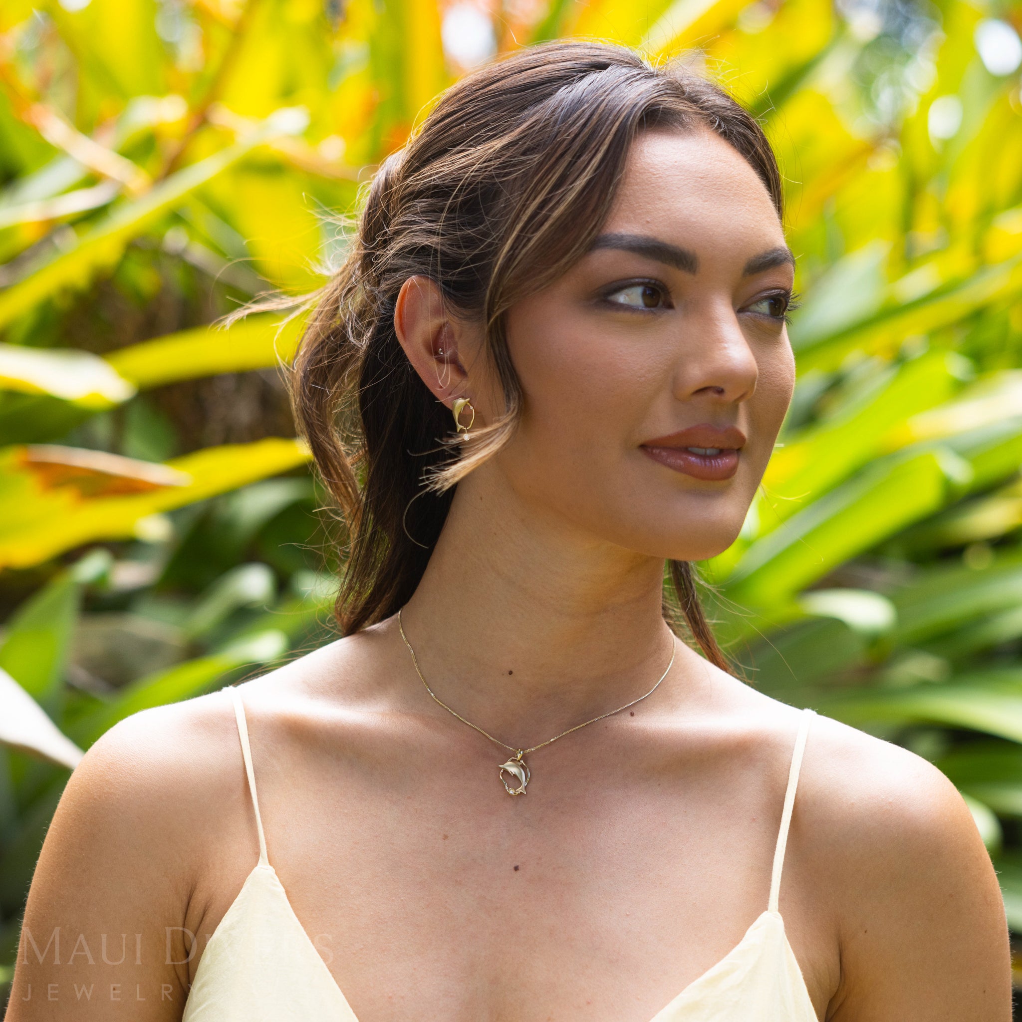 Bubble Dolphin Earrings in Gold with Diamonds - 20mm