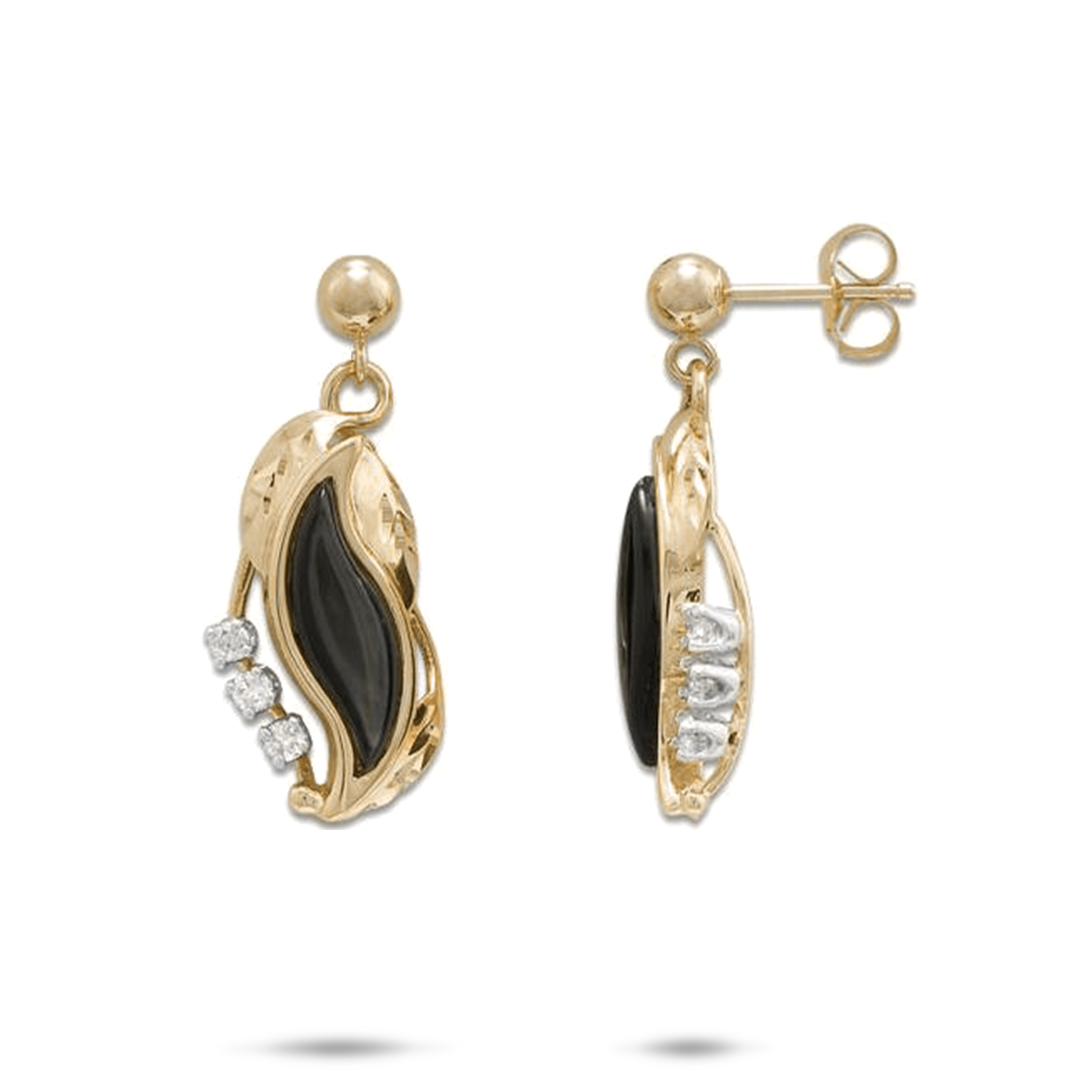 Paradise Black Coral Earrings in Gold with Diamonds - 19mm