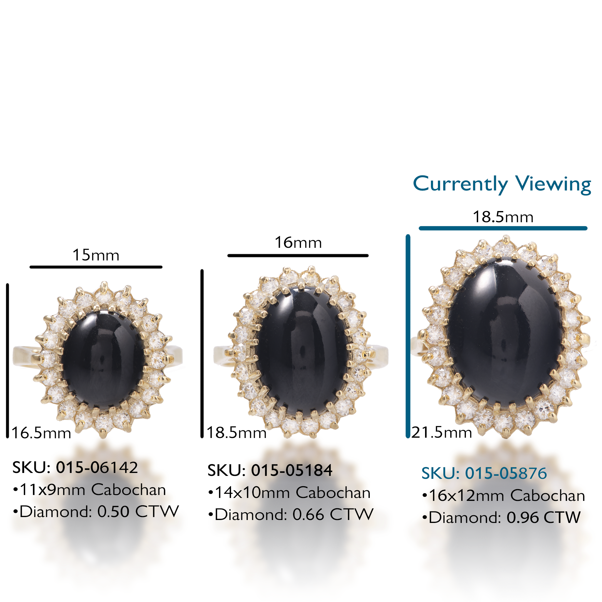 Princess Ka‘iulani Black Coral Ring in Gold with Diamonds - 21.5mm