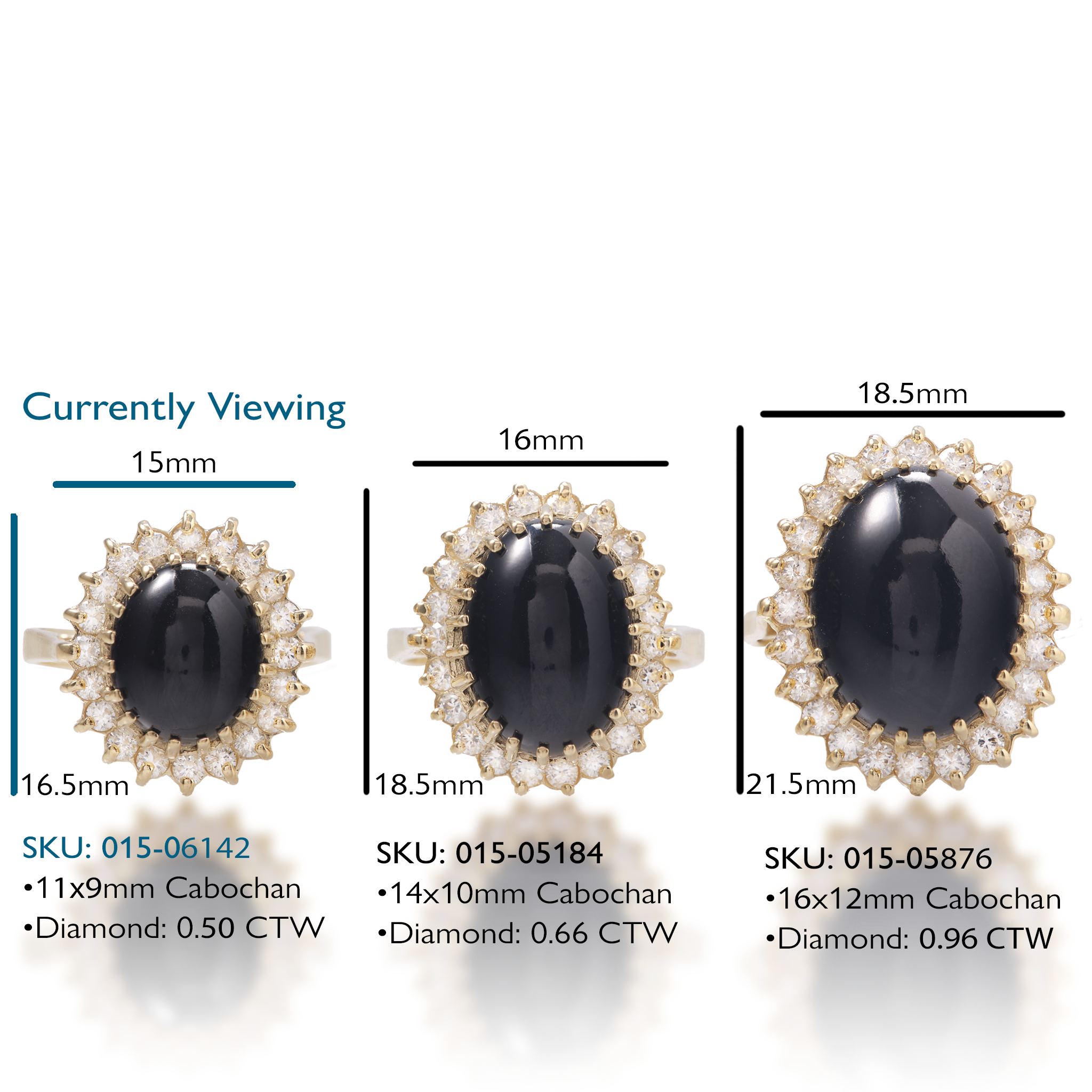 Princess Ka‘iulani Black Coral Ring in Gold with Diamonds - 16.5mm