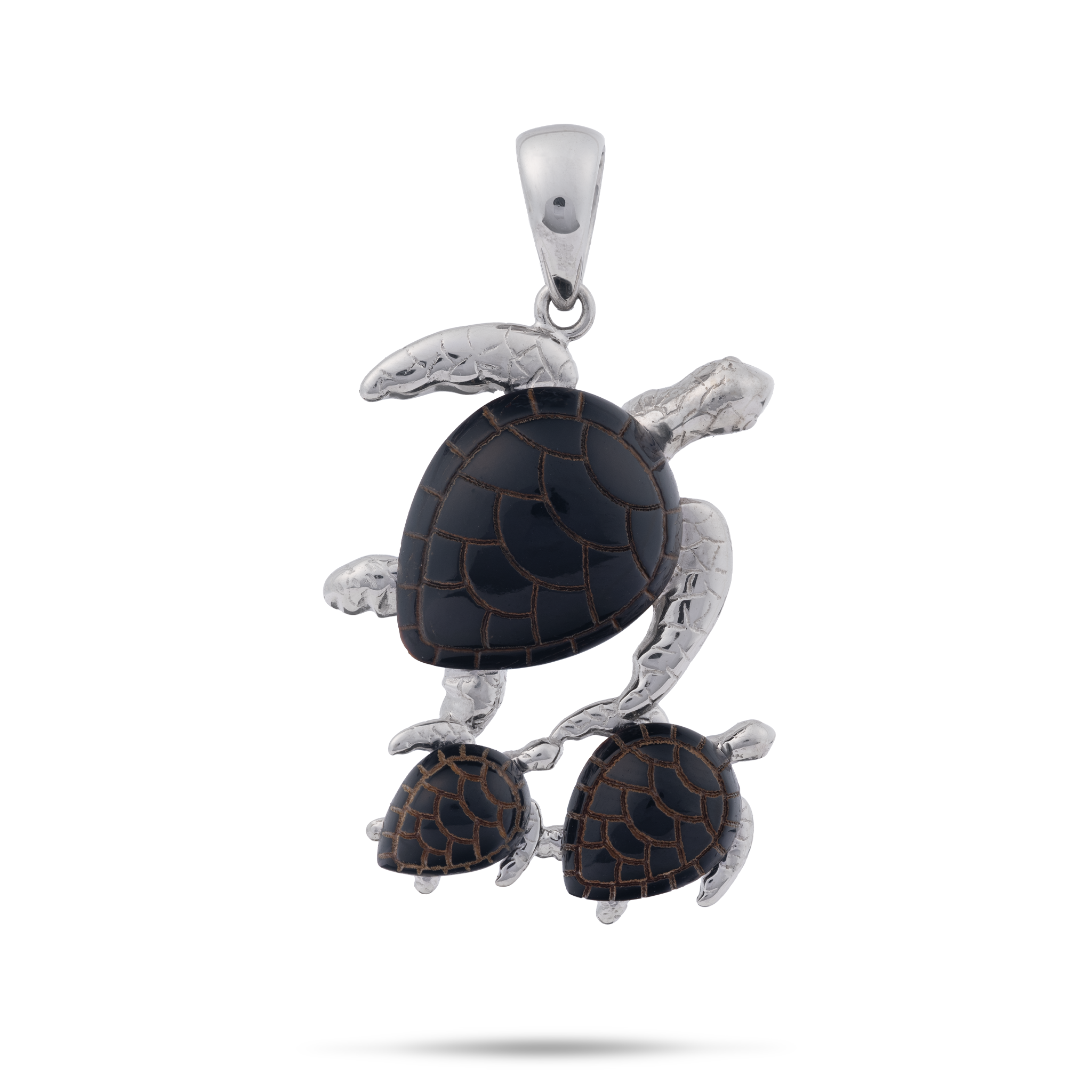 Honu Black Coral Pendant in White Gold - 29mm