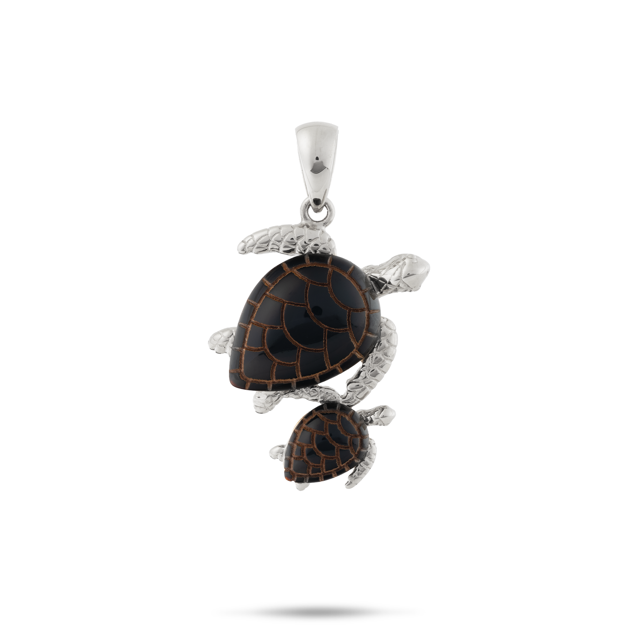 Honu Black Coral Pendant in White Gold - 22mm