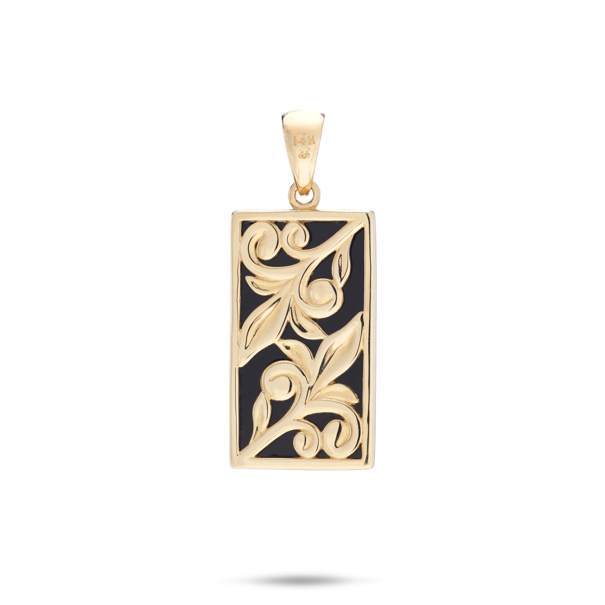 Hawaiian Heirloom Plumeria Black Coral Pendant in Gold - 22mm