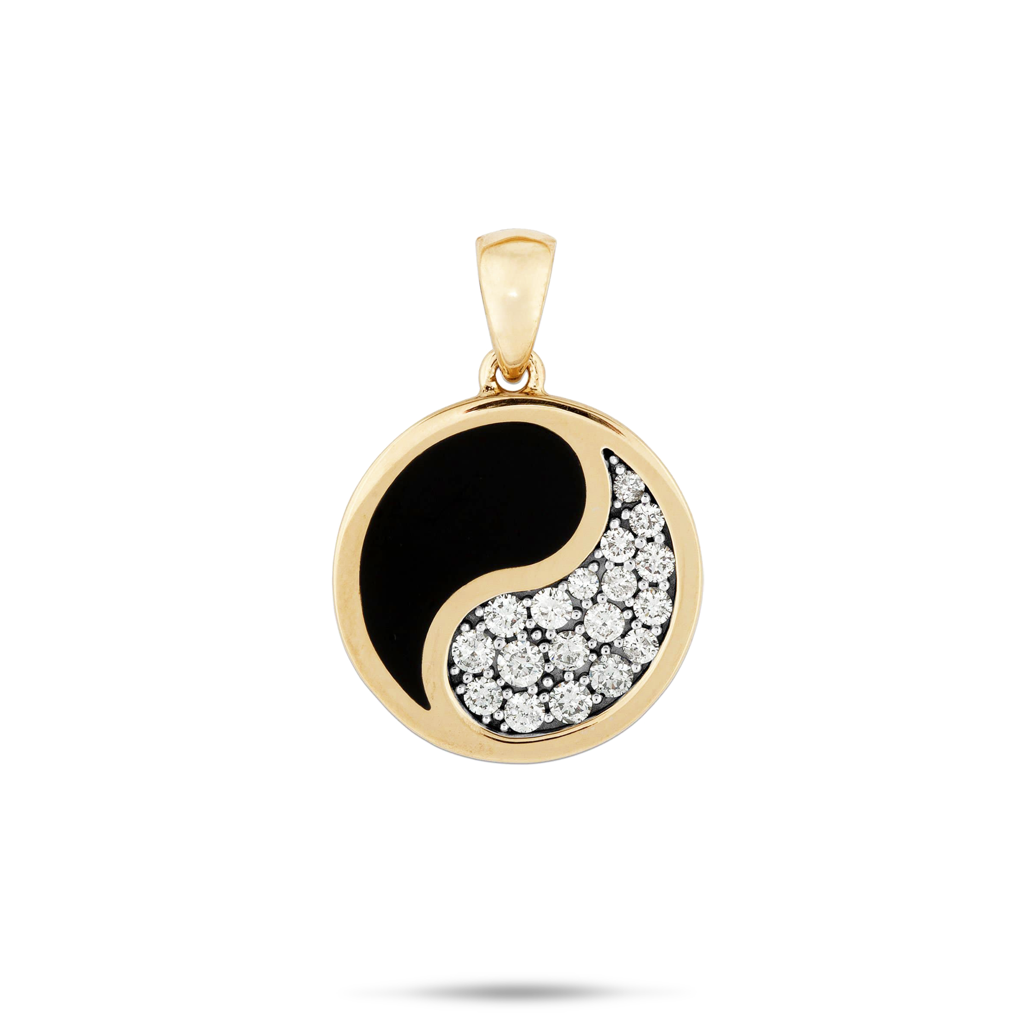 Yin Yang Black Coral Pendant in Gold with Diamonds - 18mm