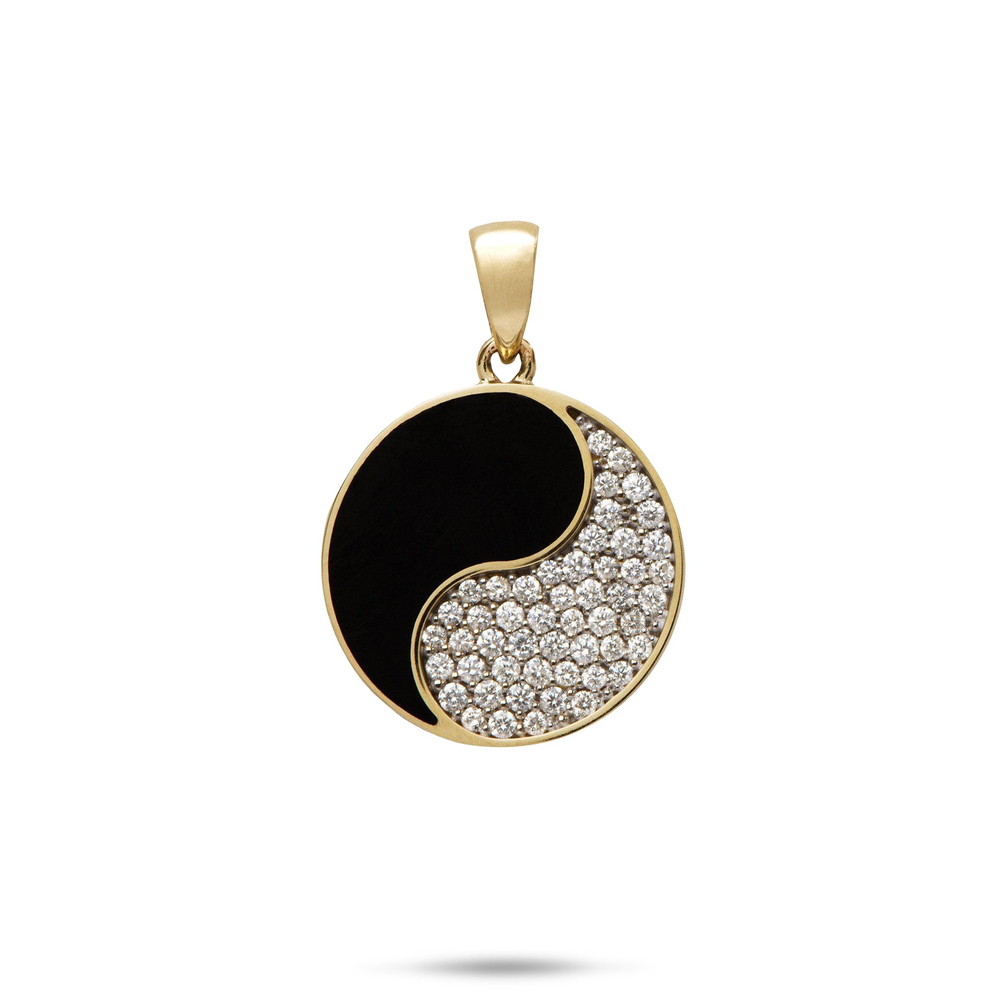 Yin Yang Black Coral Pendant in Gold with Diamonds - 20mm