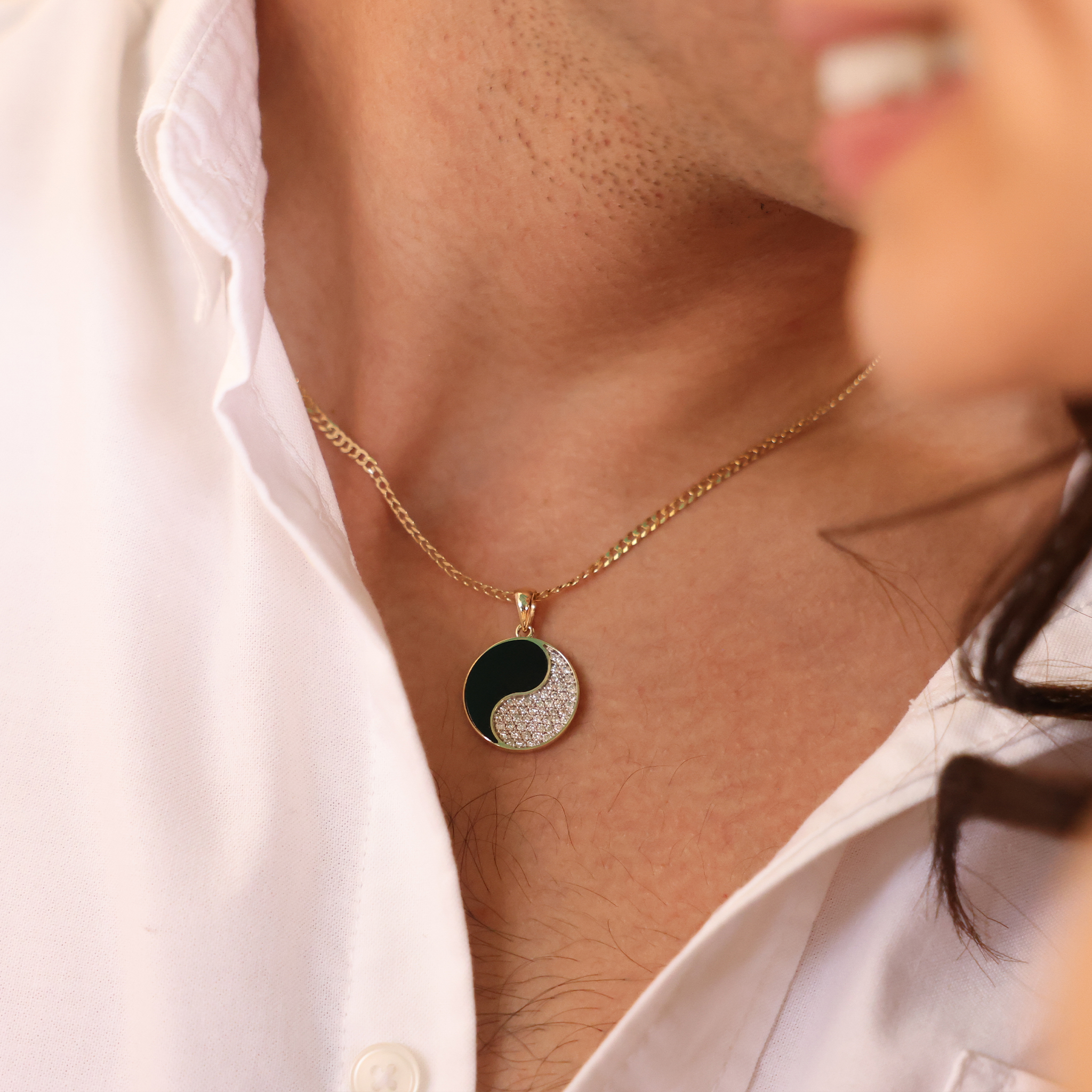 Yin Yang Black Coral Pendant in Gold with Diamonds - 20mm