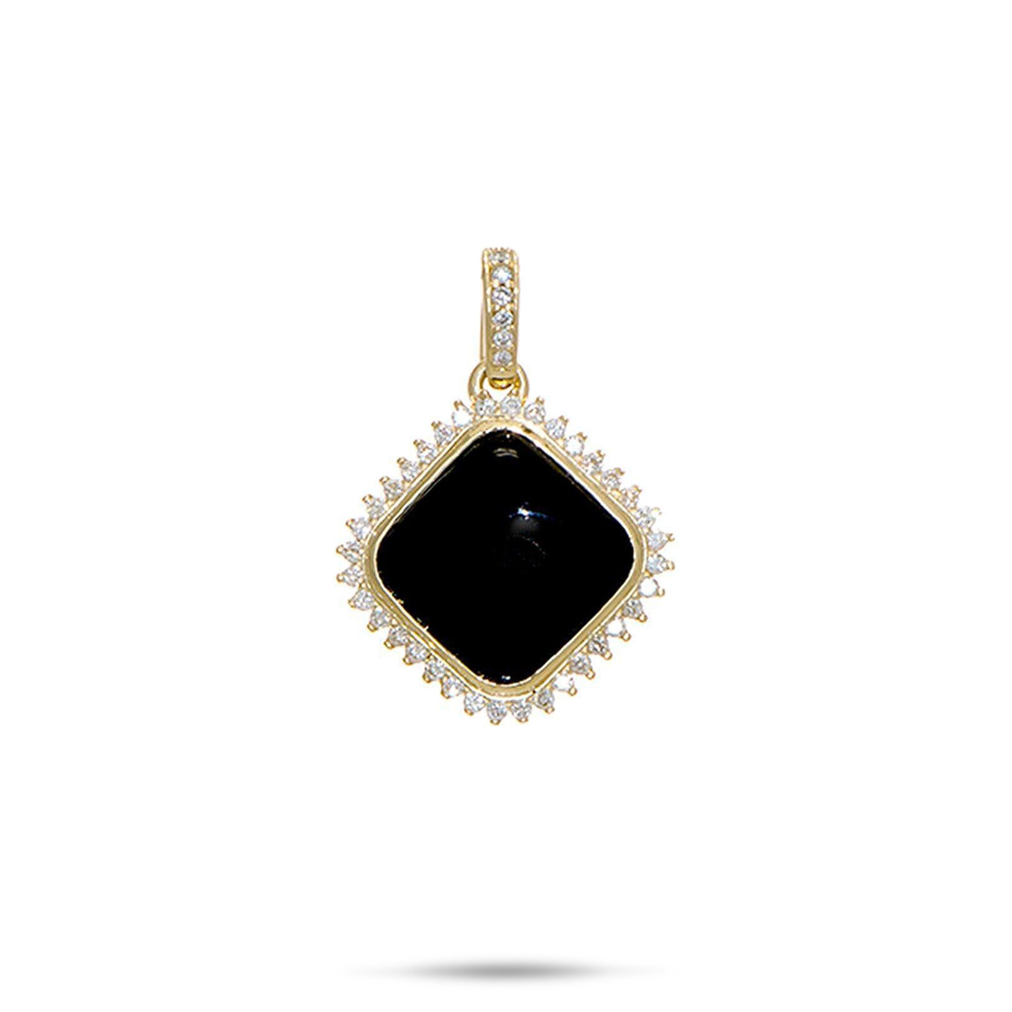 Geometric Black Coral Pendant in Gold with Diamonds