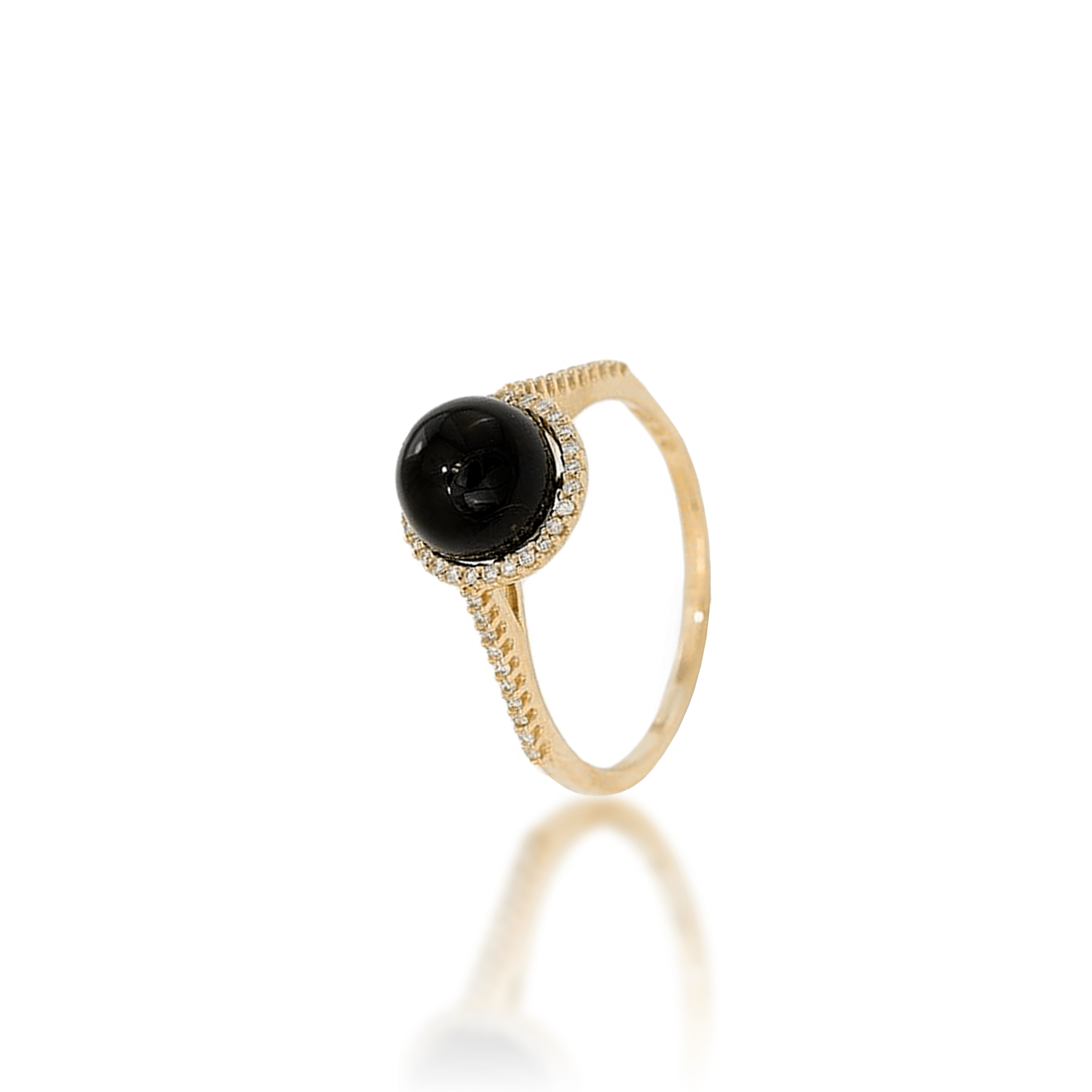 Halo Black Coral Ring in Gold with Diamonds - 7-7.9mm