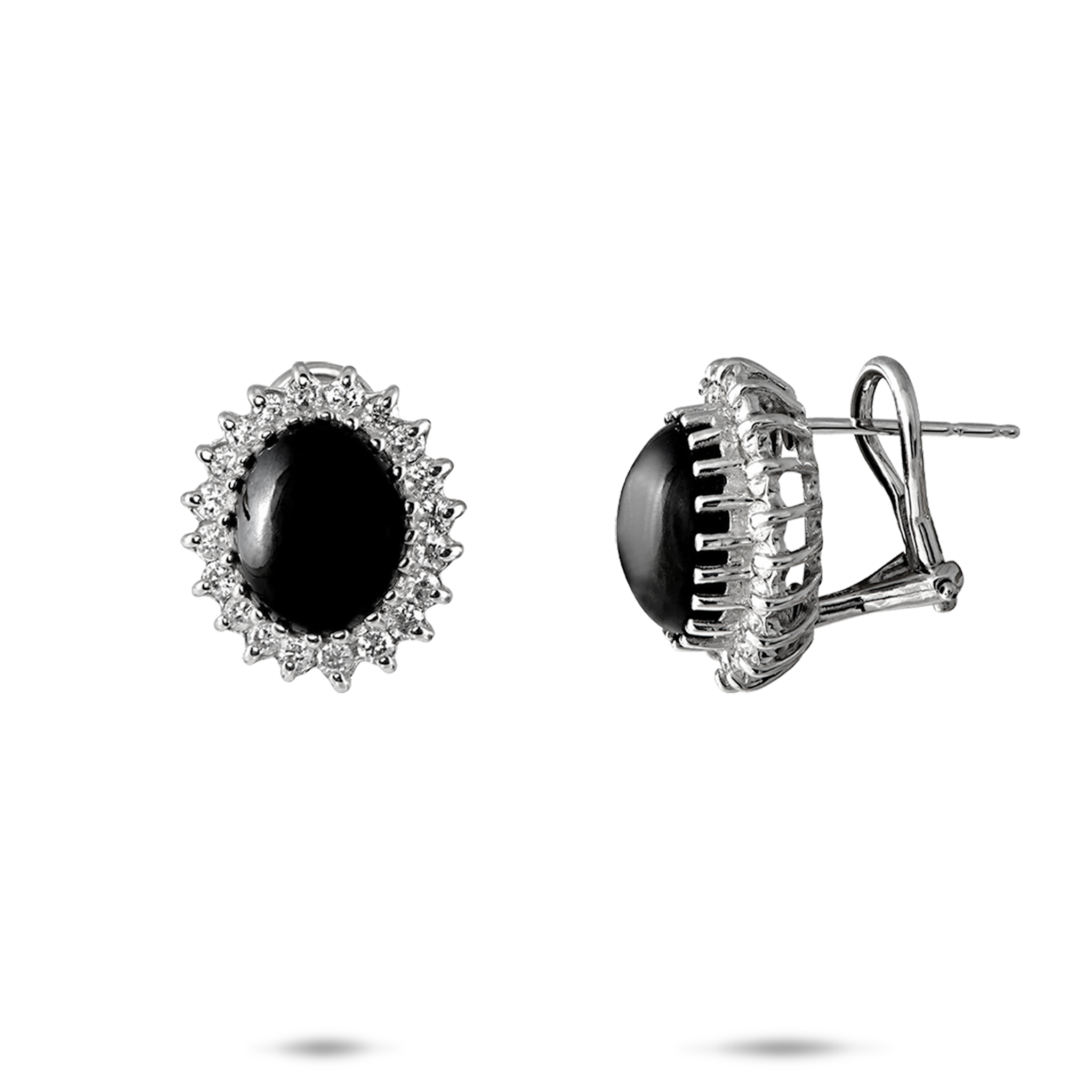 Princess Ka‘iulani Black Coral Earrings in White Gold with Diamonds - 15.5mm