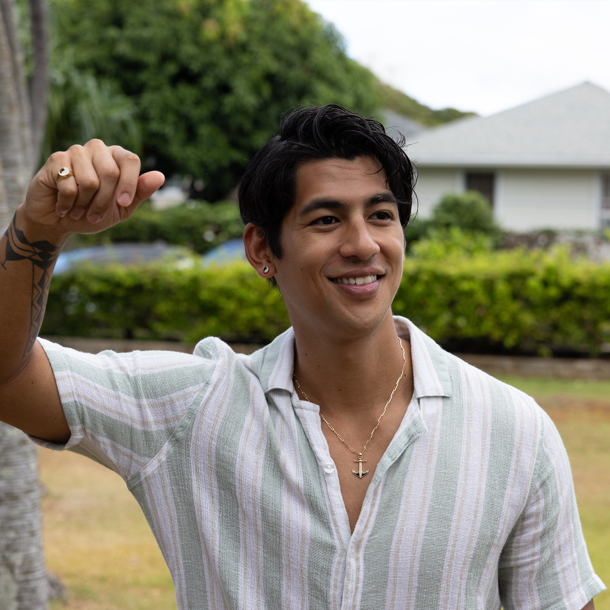 Yin Yang Black Coral Earrings in Gold with Diamonds - 7mm