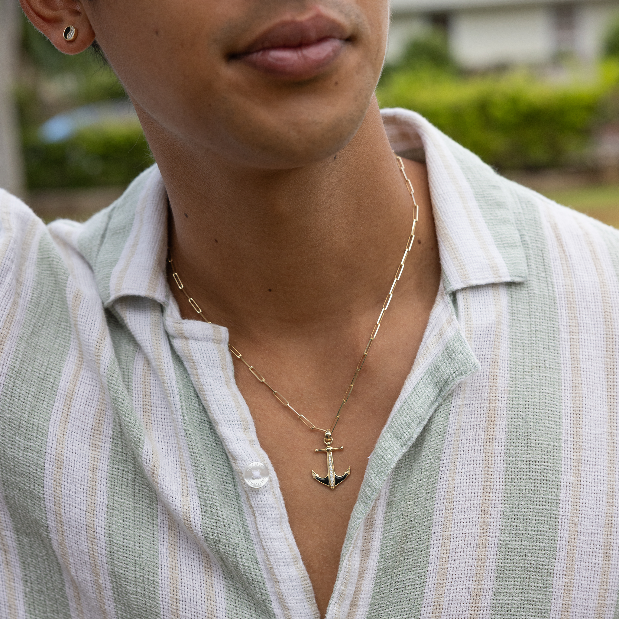 Sealife Anchor Black Coral Pendant in Gold with Diamonds - 21mm