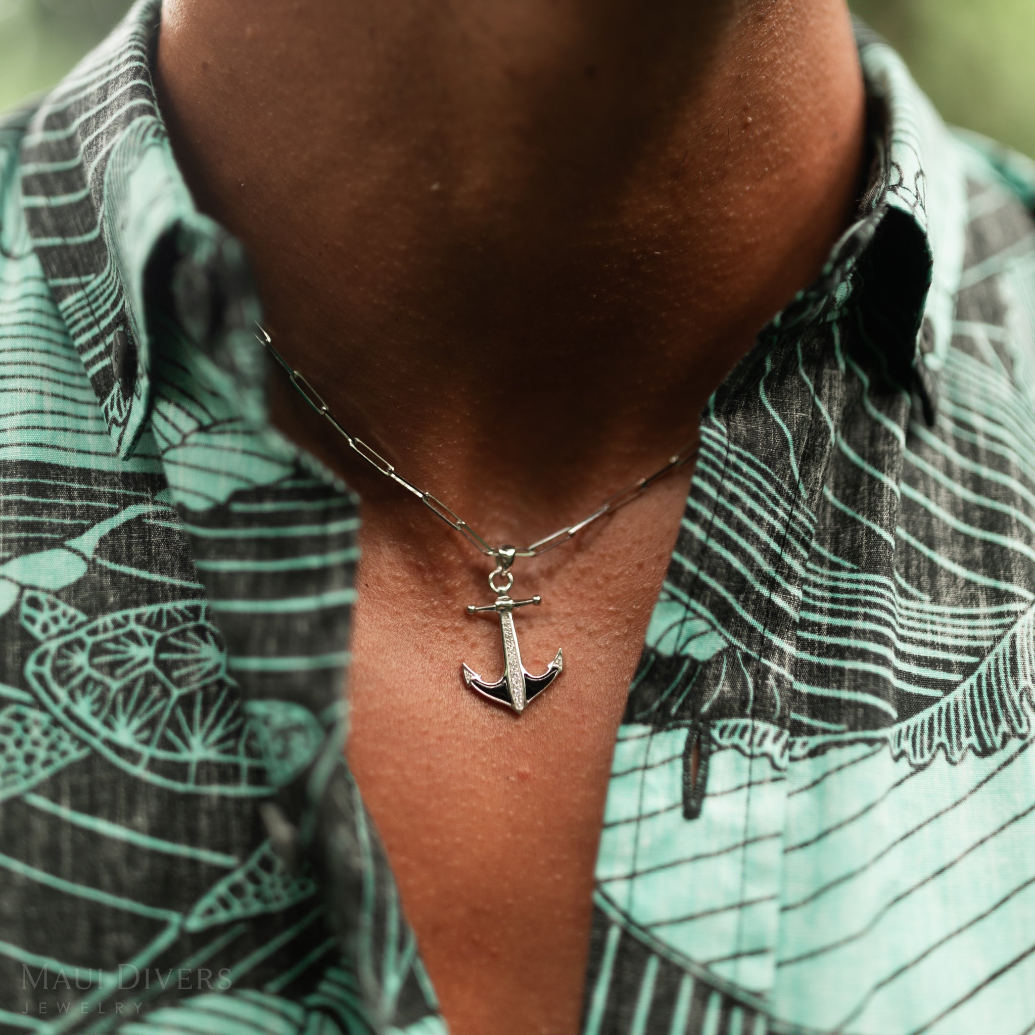 シーライフ・アンカー・ブラックコーラル・ペンダント ダイヤモンド ホワイトゴールド 28mm