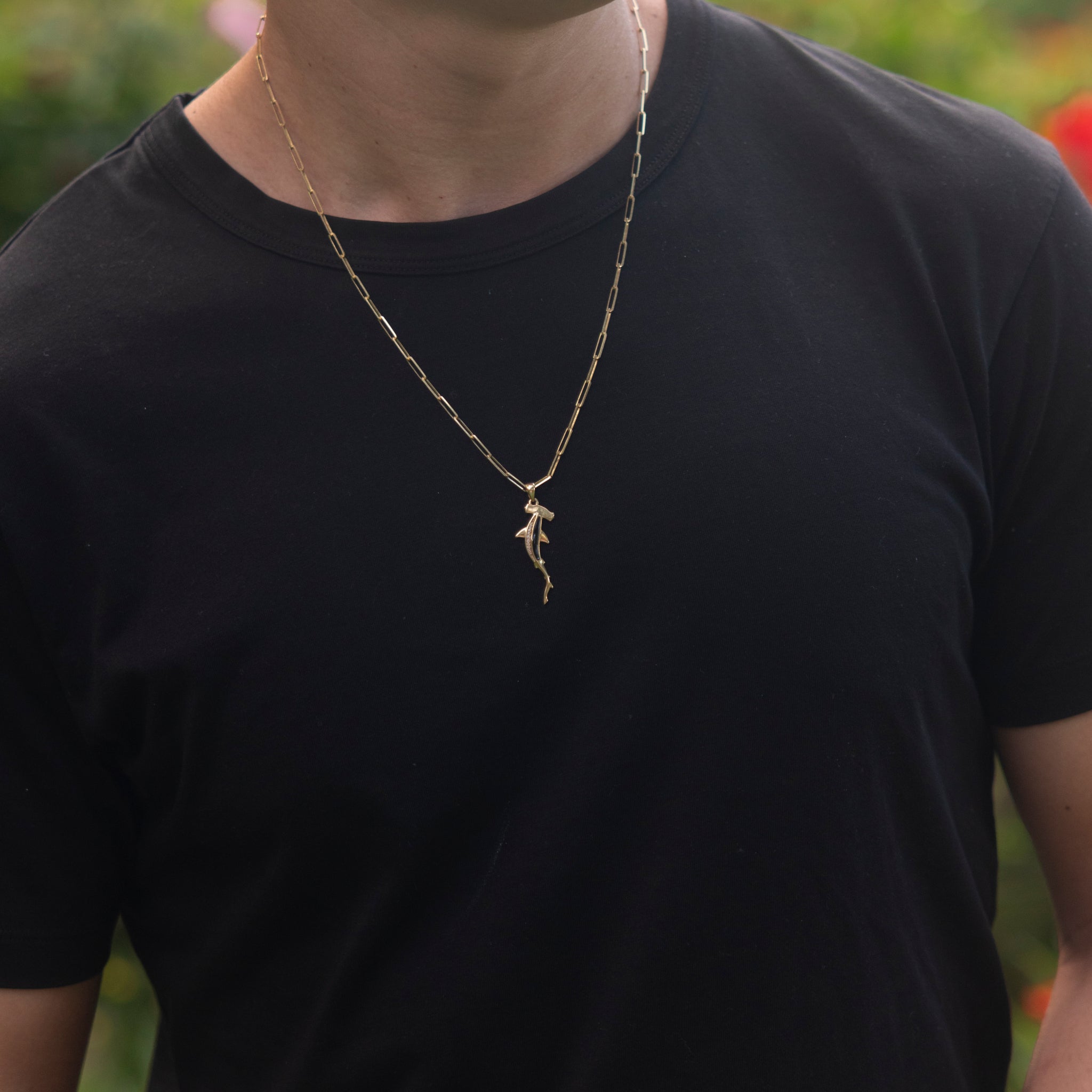 シーライフ・ハンマーヘッド・シャーク・ブラックコーラル・ペンダント ダイヤモンド・ゴールド 34mm