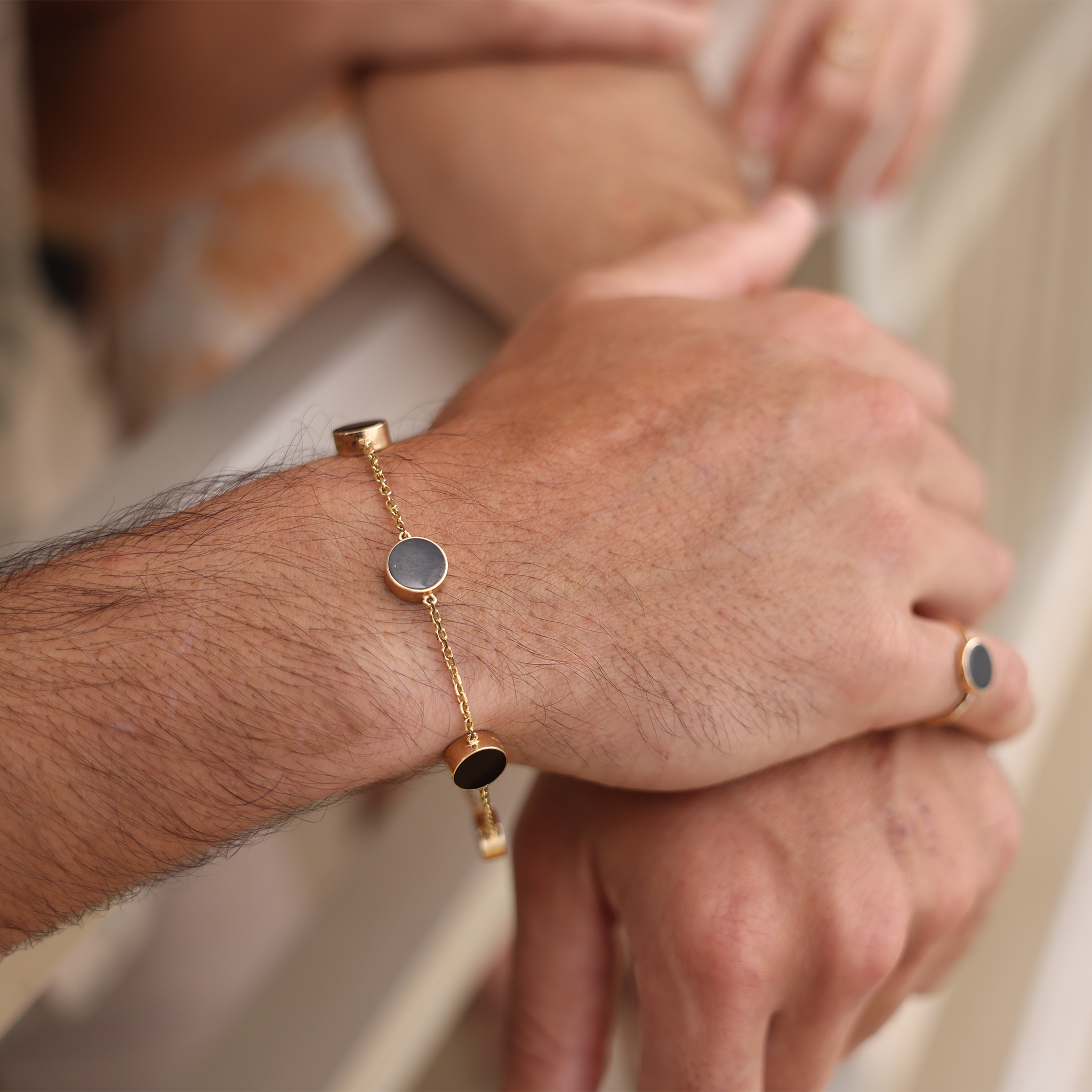 7.25-8" Adjustable Eclipse Black Coral Bracelet in Gold - 9mm