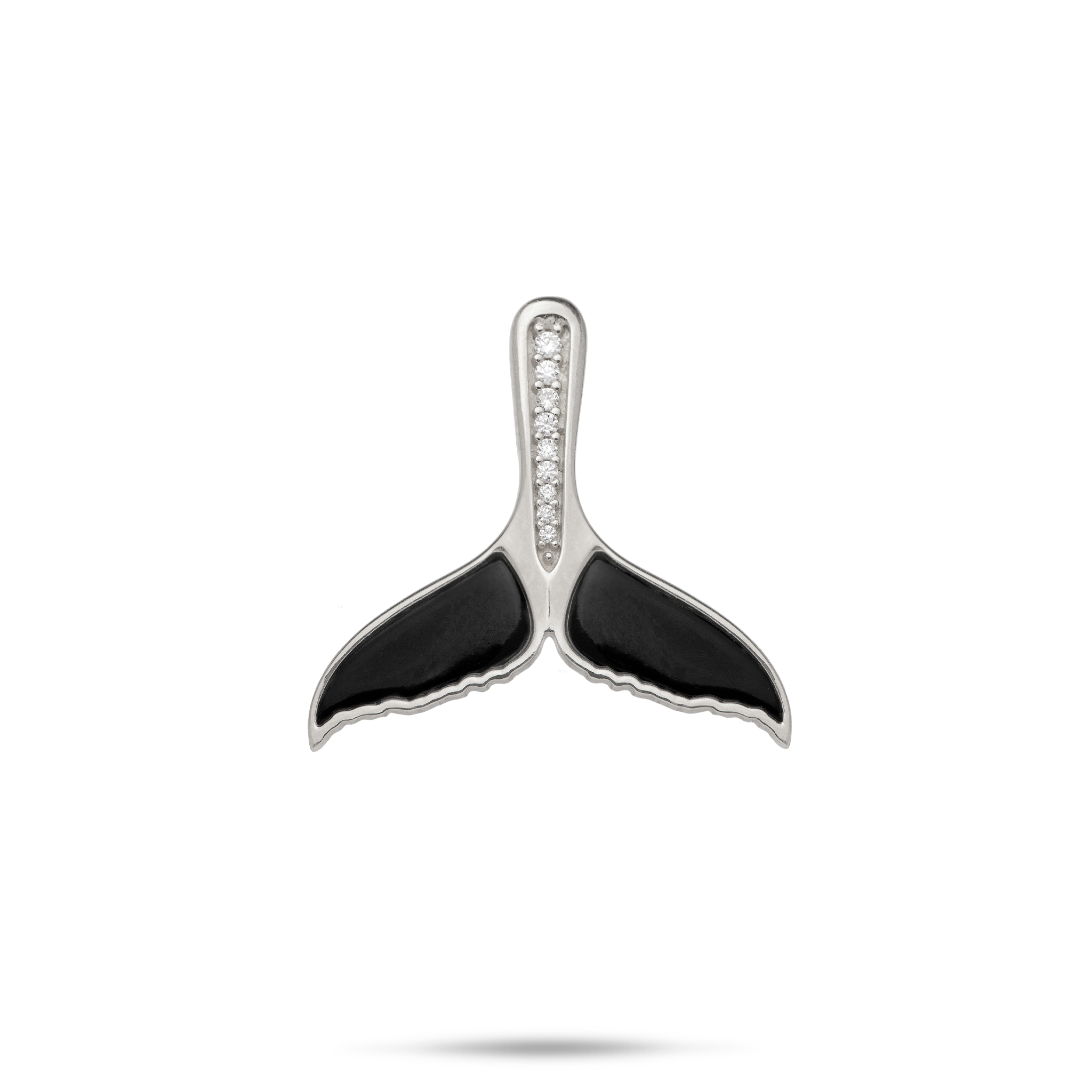 Sealife Whale Tail Black Coral Pendant in White Gold with Diamonds - 21mm