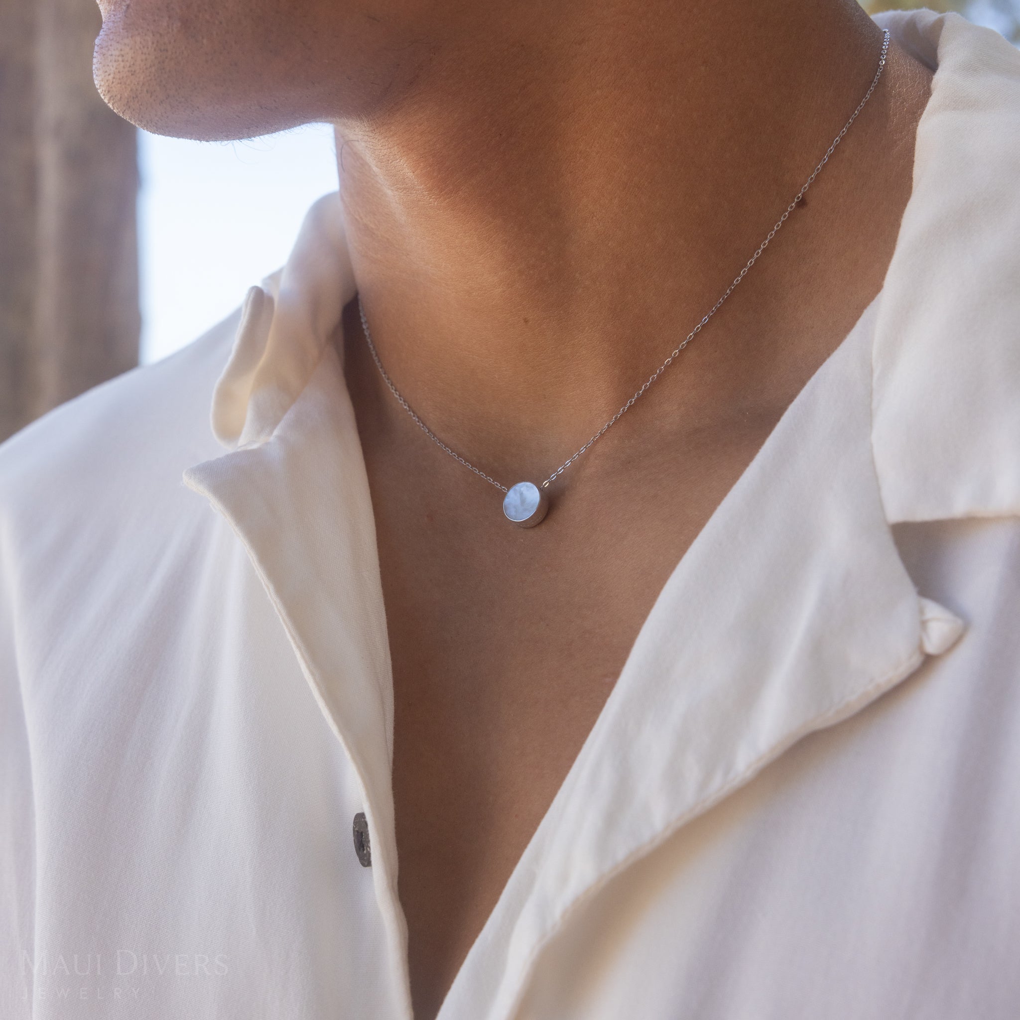 16-18インチ アジャスタブル エクリプス フリップサイド ブラックコーラル&マザーオブパール ネックレス ホワイトゴールド 9mm