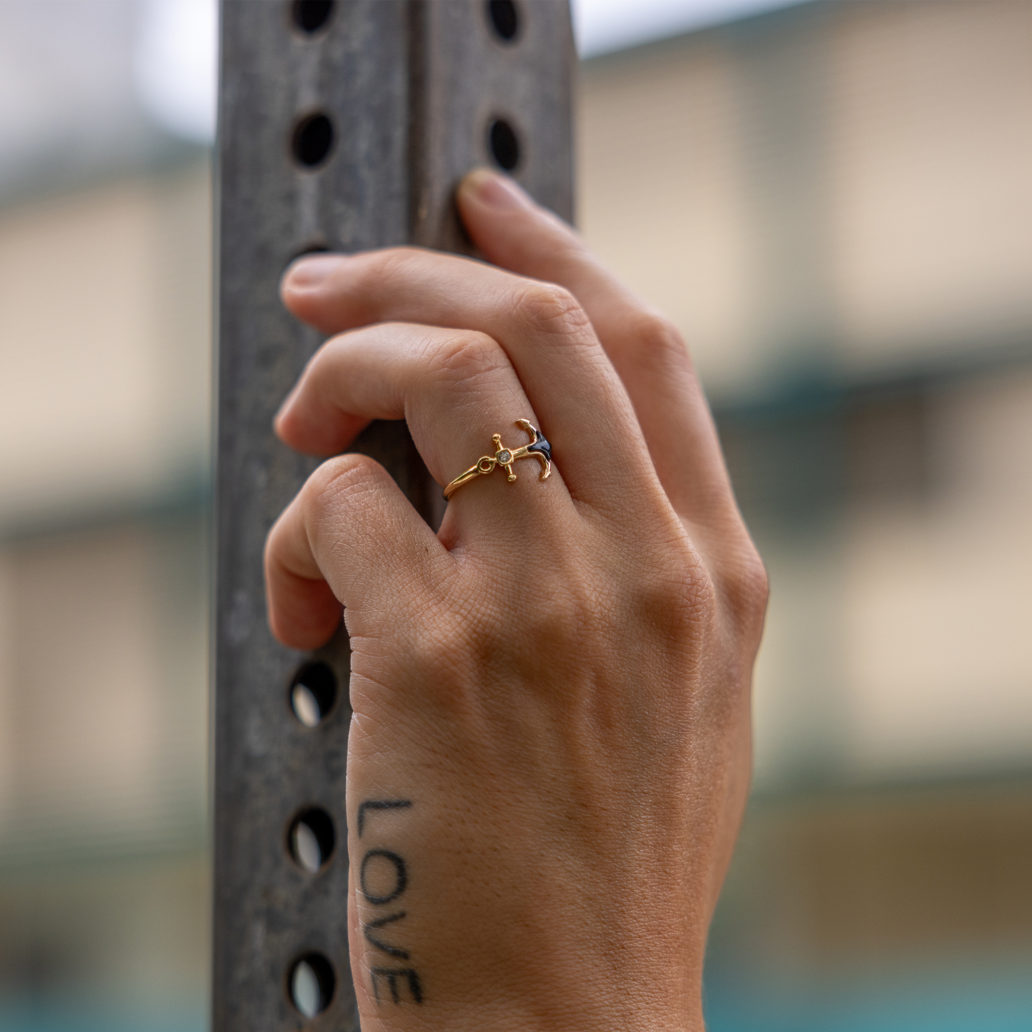 シーライフ・アンカー・ブラックコーラル・リング ダイヤモンド・ゴールド - 11mm