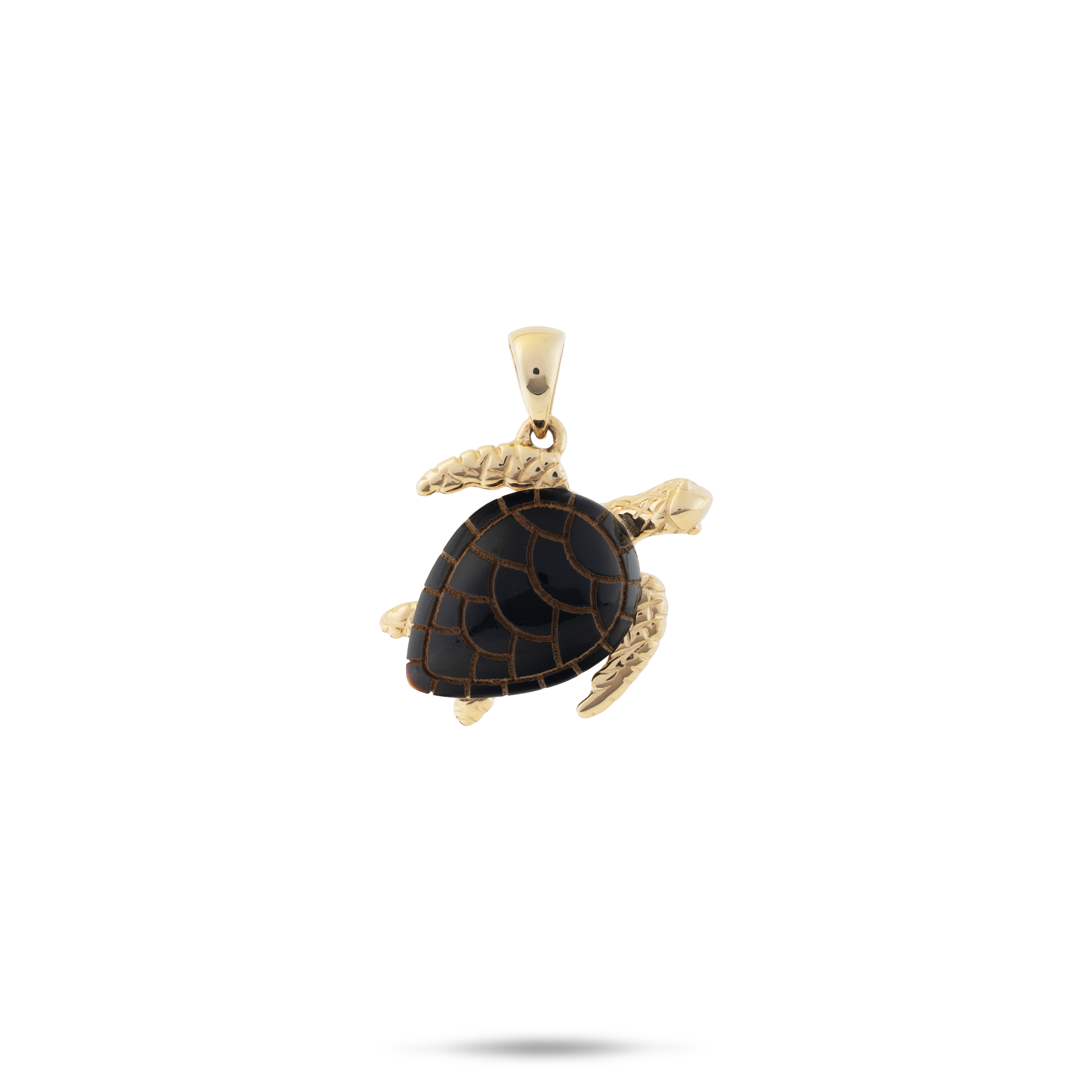 Honu Black Coral Pendant in Gold with Diamonds - 15mm