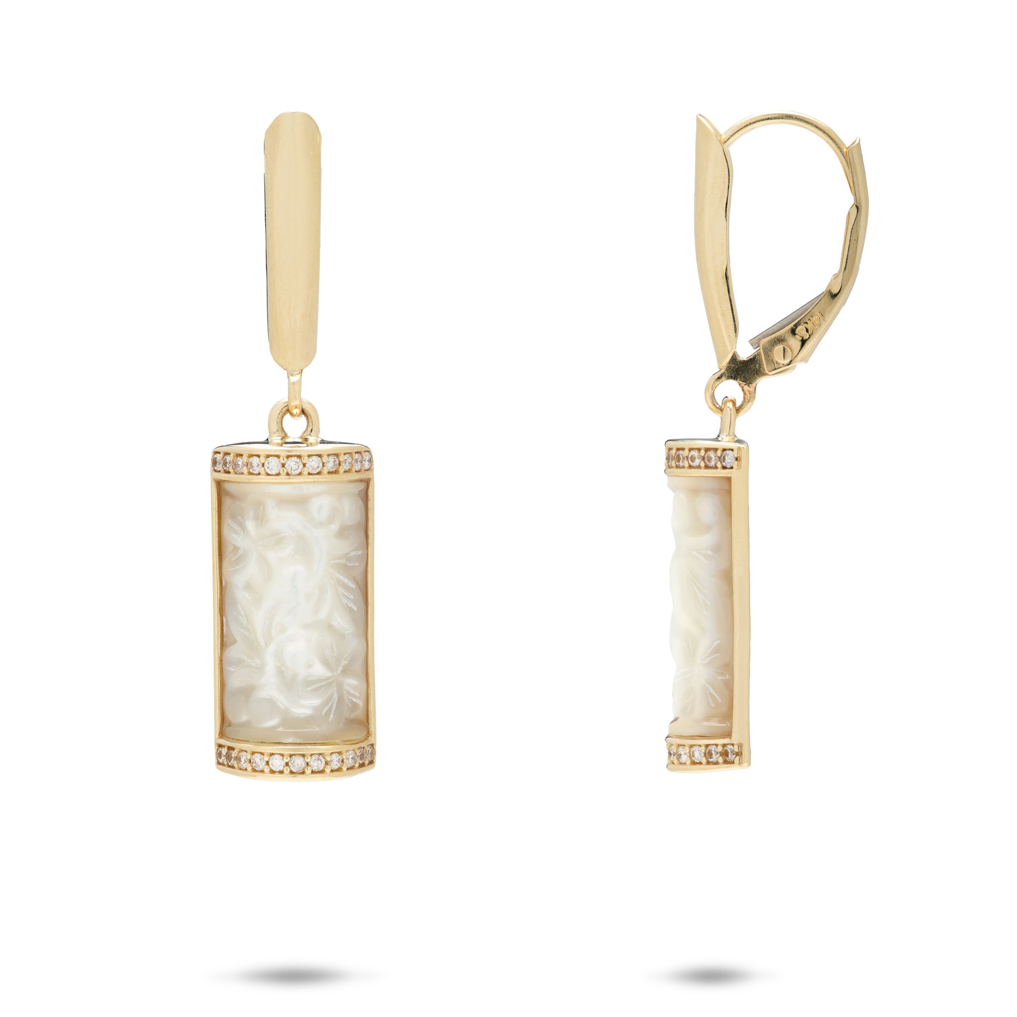 プルメリア ダイヤモンド・ゴールド・マザーオブパール イヤリング - 17mm