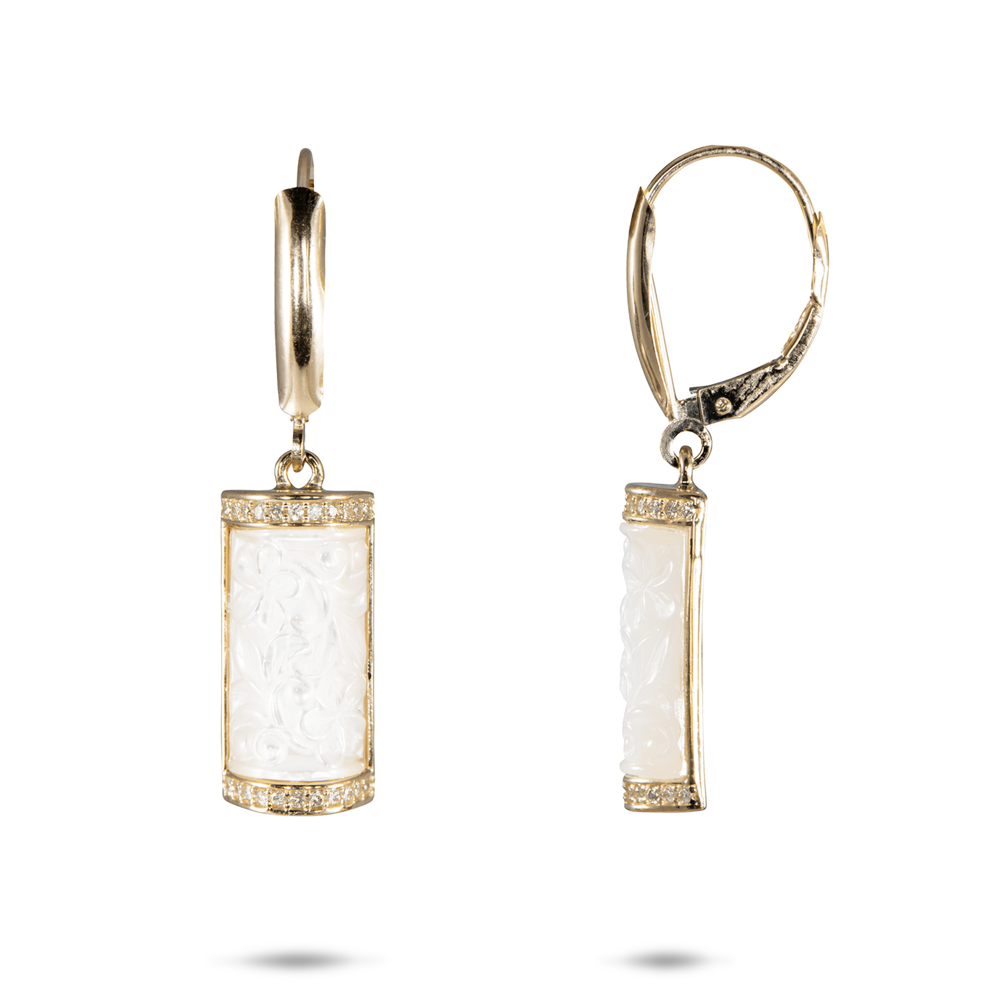 プルメリア ダイヤモンド・ゴールド・マザーオブパール イヤリング - 17mm