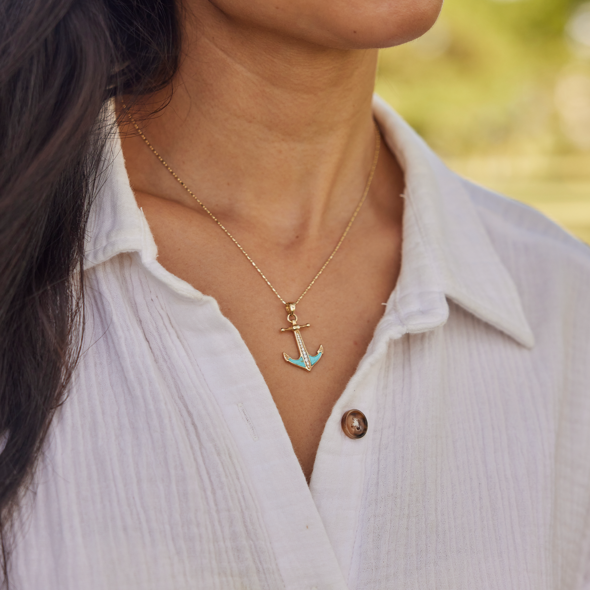 シーライフ・アンカー・ターコイズ・ペンダント ダイヤモンド・ゴールド 28mm