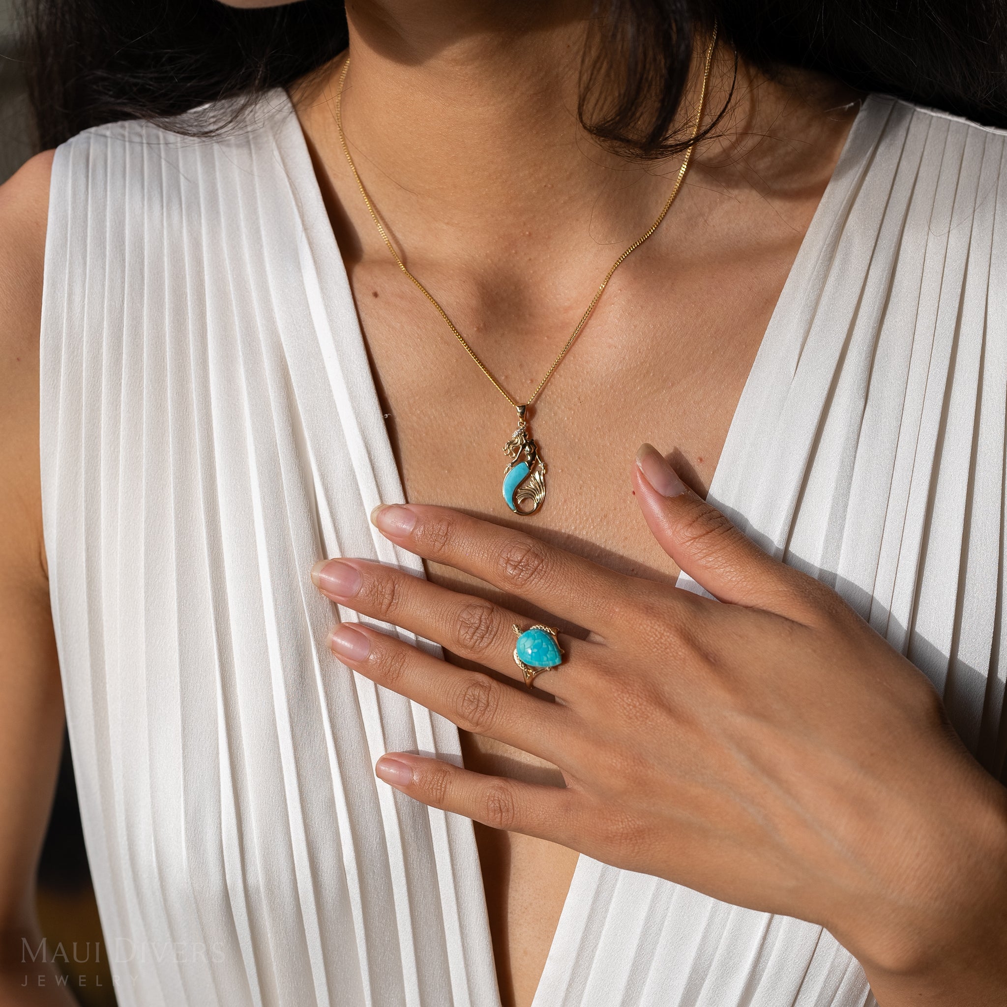 シーライフ・マーメイド・ターコイズ・ペンダント ダイヤモンド・ゴールド 30mm