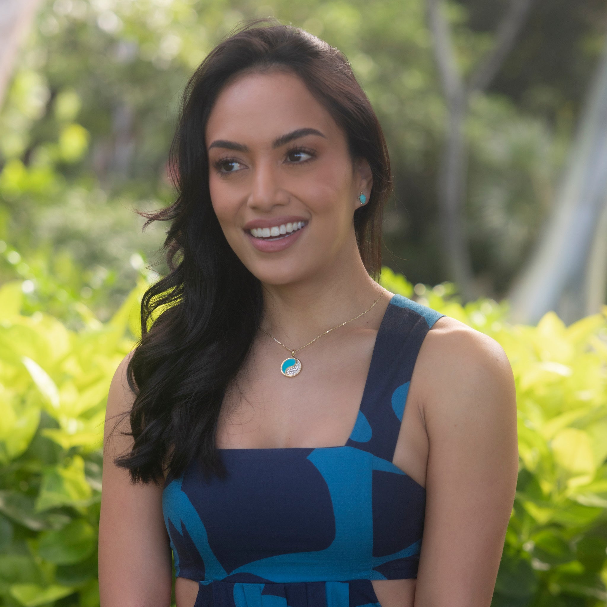 陰陽ターコイズ・ペンダント ダイヤモンド・ゴールド 22mm