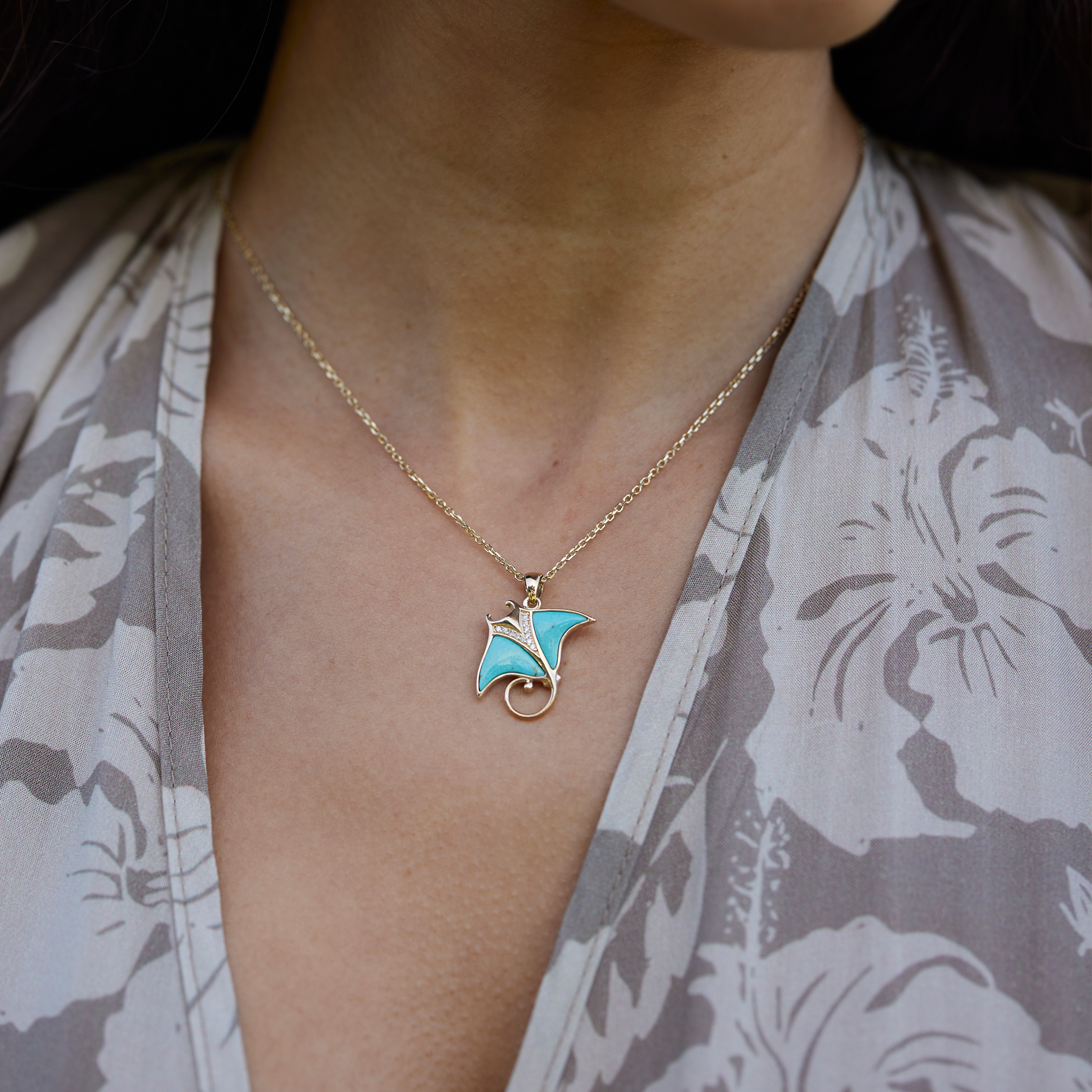 シーライフ・マンタ・ターコイズ・ペンダント ダイヤモンド・ゴールド 21mm